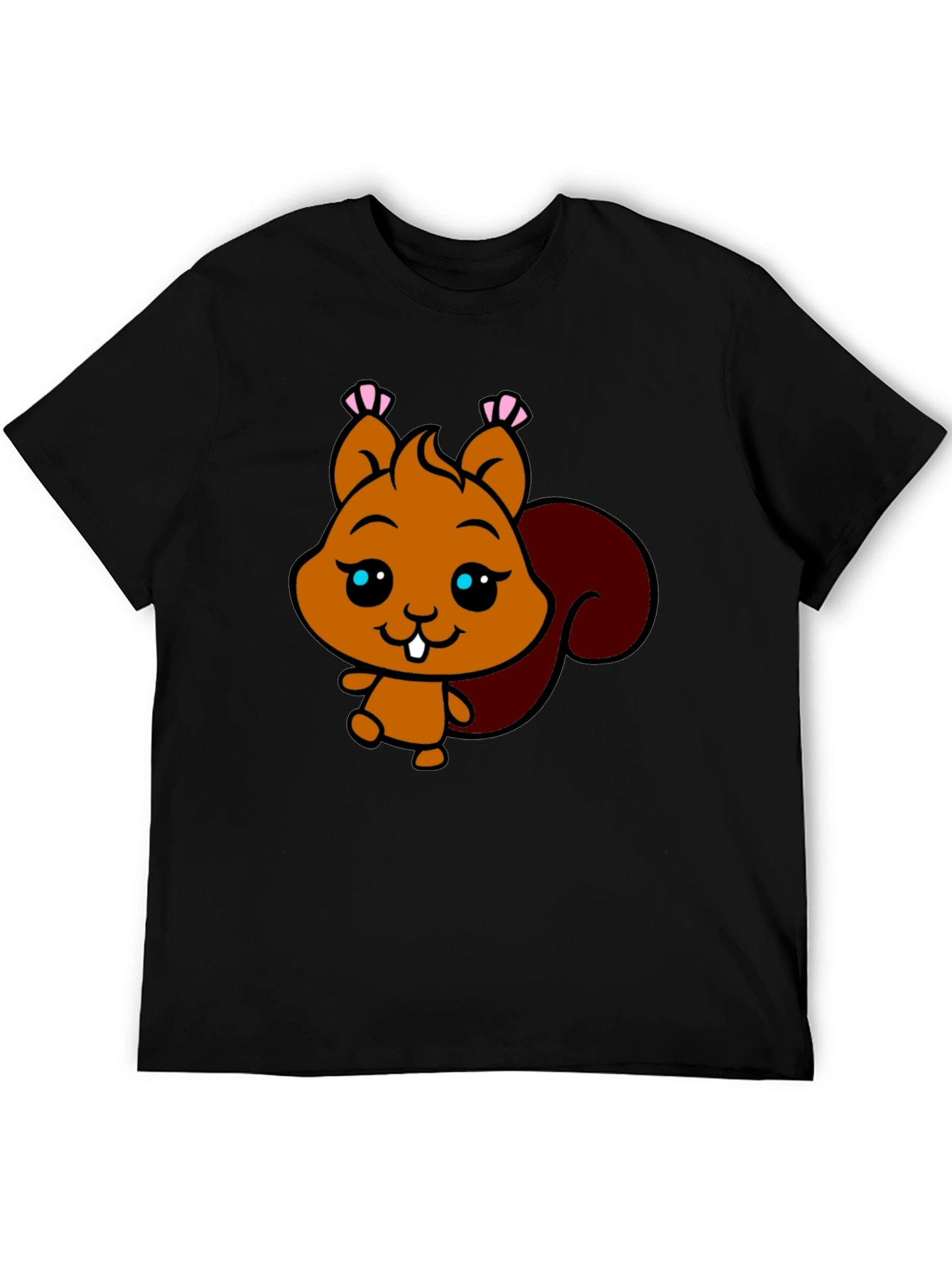Black Cute Squirrel Graphic Tee - Black Cotton T-Shirt view 5