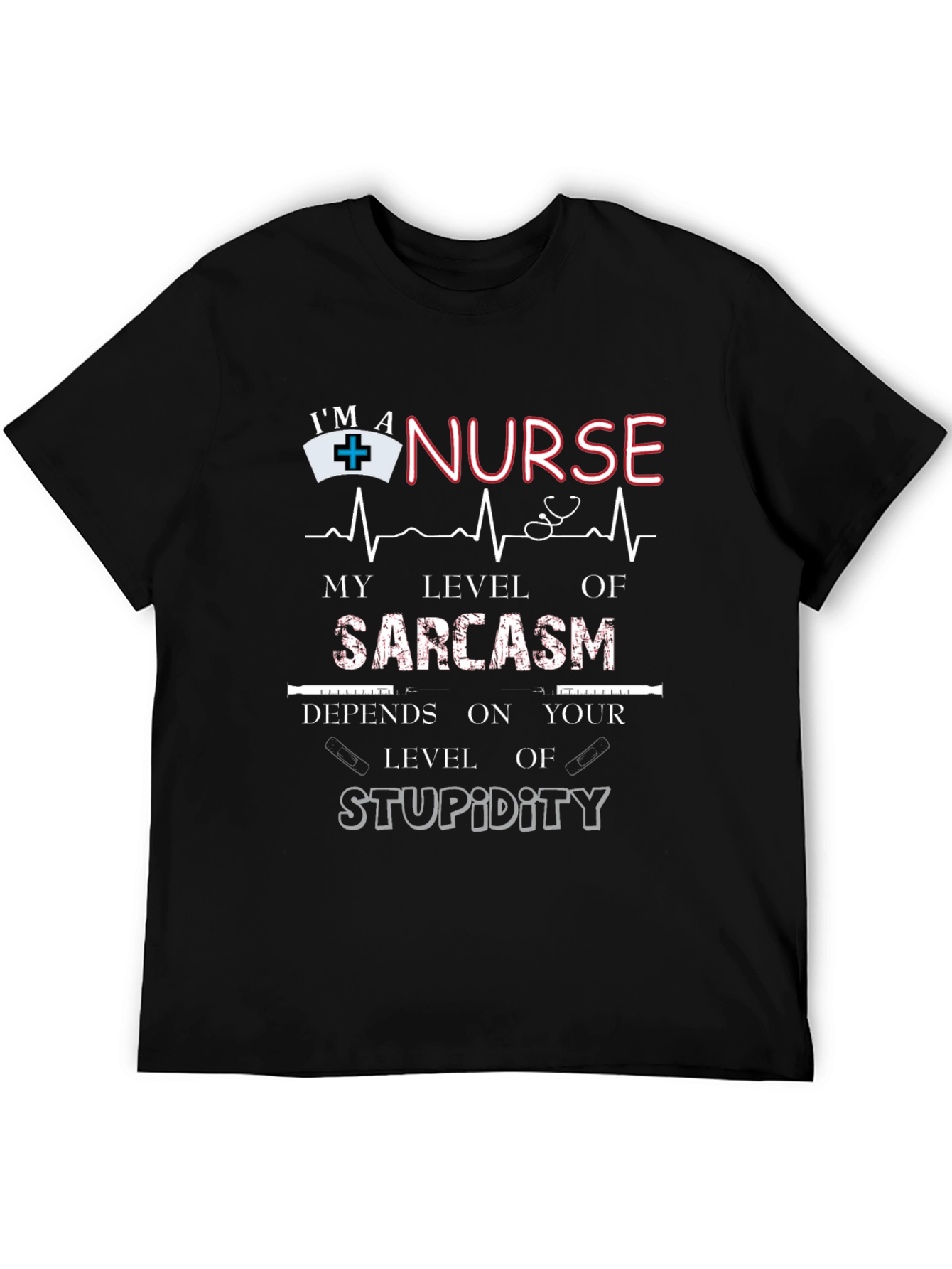 Black Nurse Sarcasm Level T-Shirt view 5