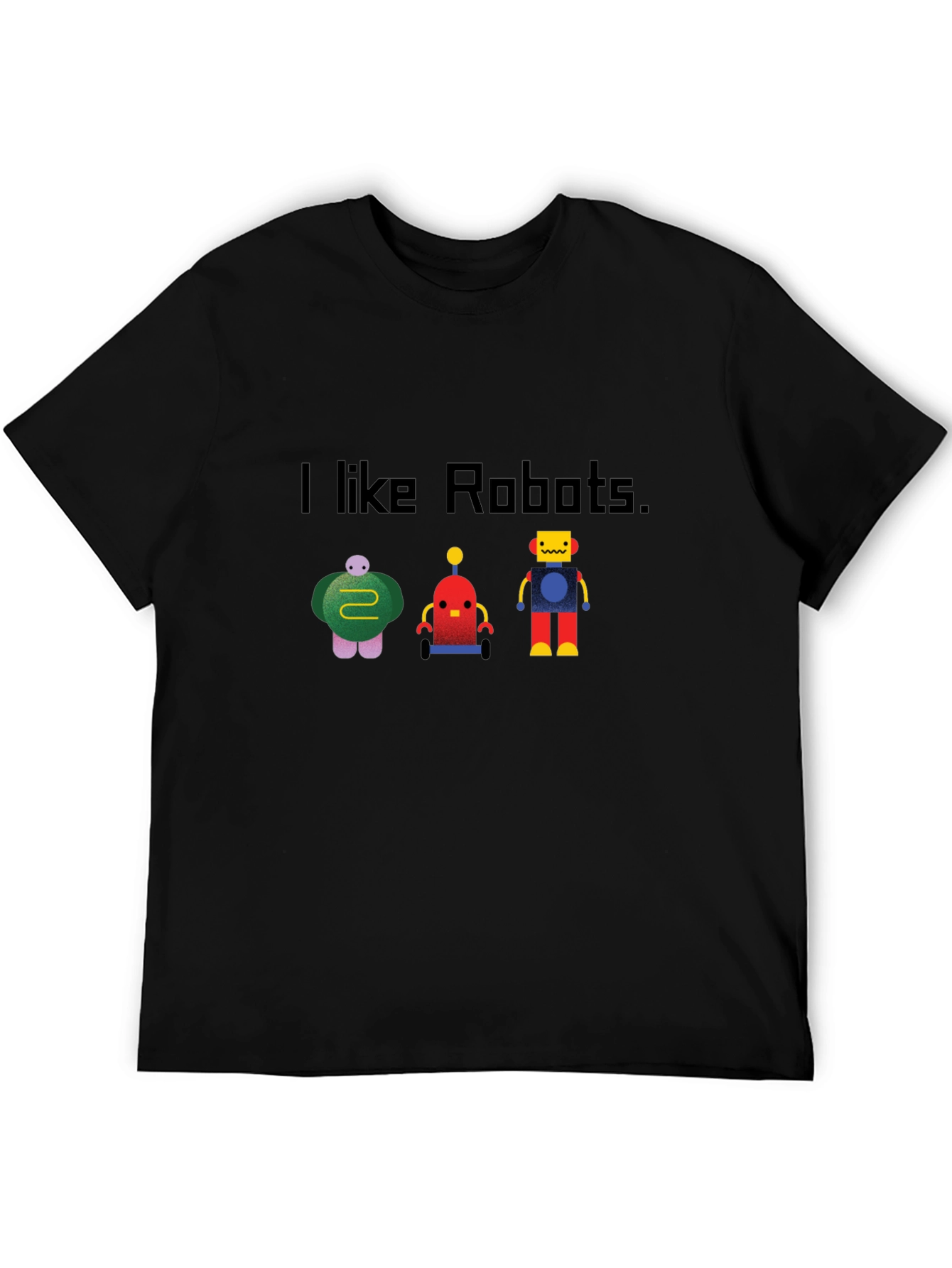 Black I Like Robots Graphic T-Shirt - Black Crew Neck view 5