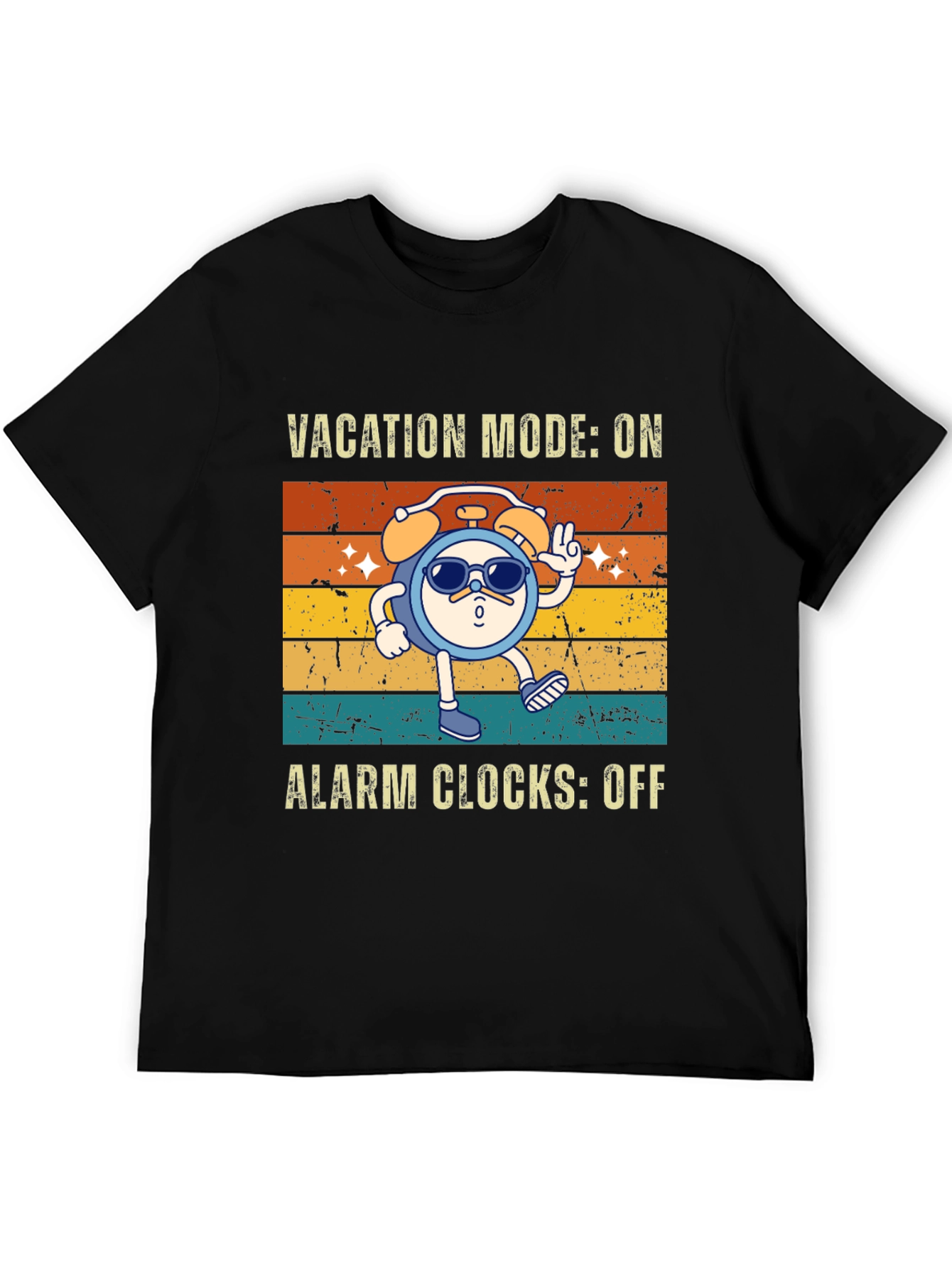 Black Vacation Mode On Black T-Shirt view 5