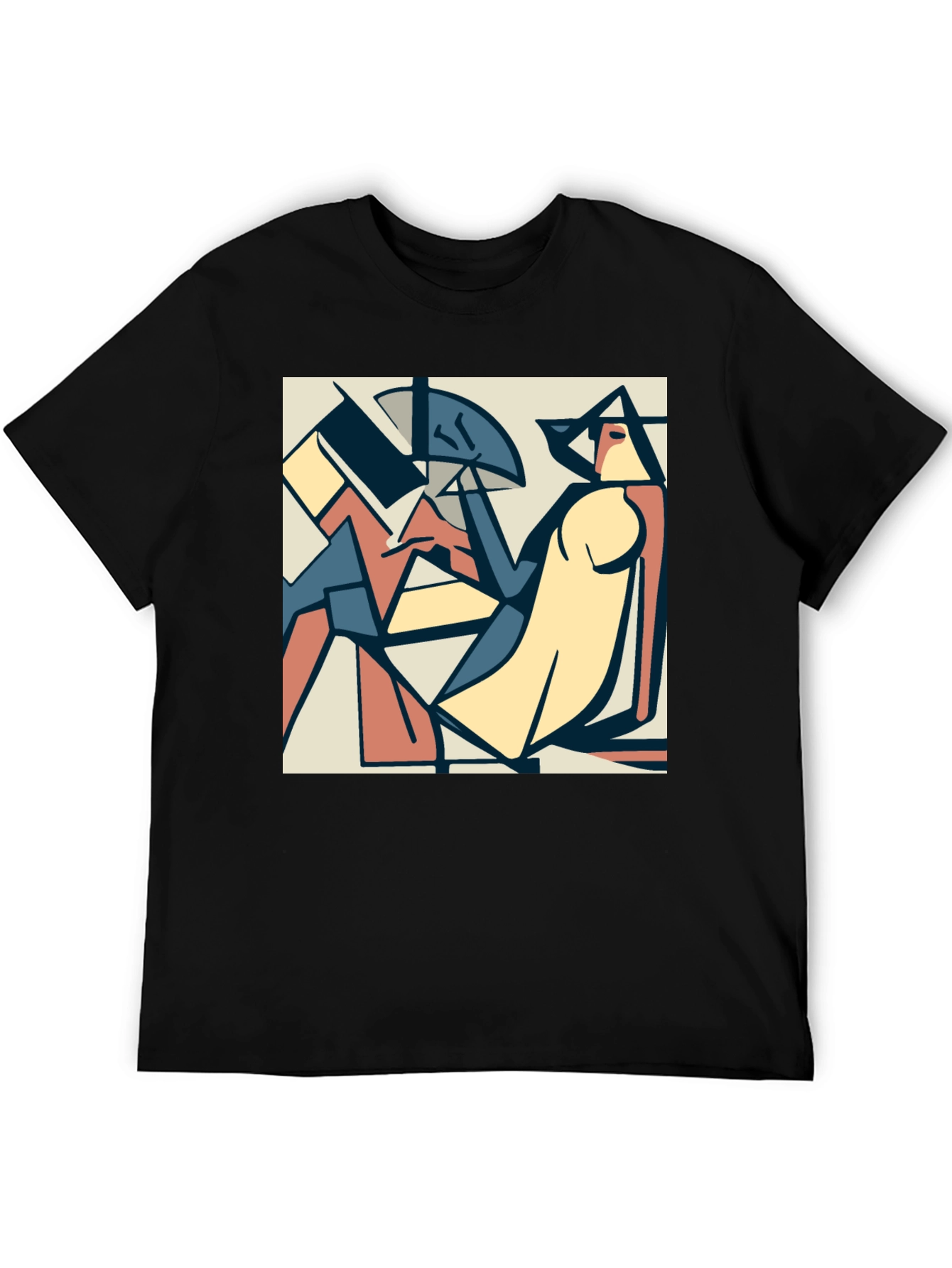 Black Abstract Art Print Black Crew Neck T-Shirt view 5