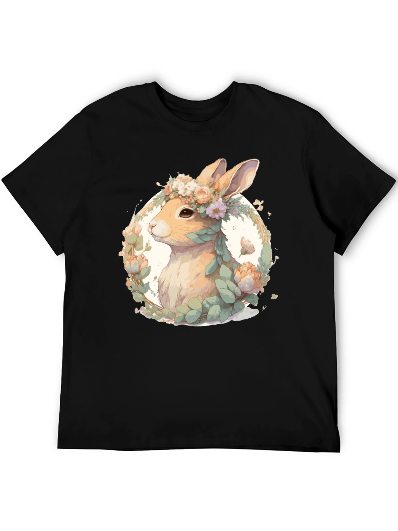 Black Floral Rabbit T-Shirt - Easter Spring Style view 5