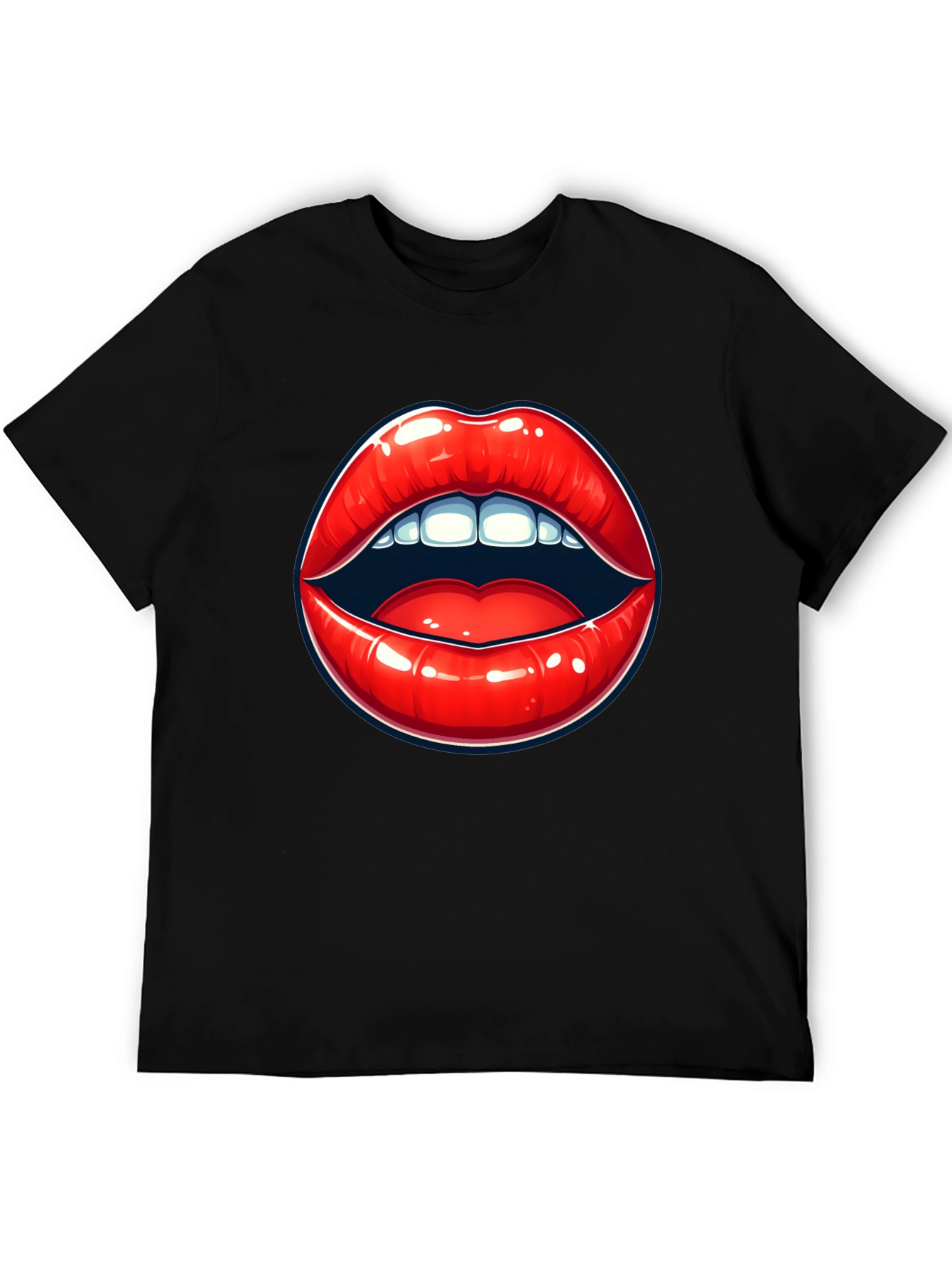 Black Bold Lips Graphic Tee - Black Cotton T-Shirt view 5
