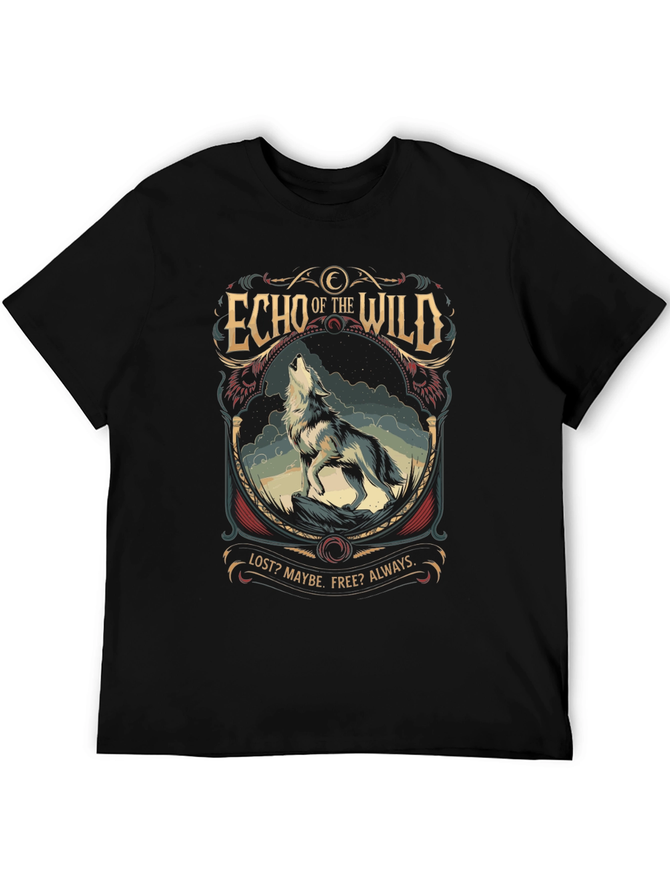 Black Echo of the Wild Wolf Graphic T-Shirt view 5