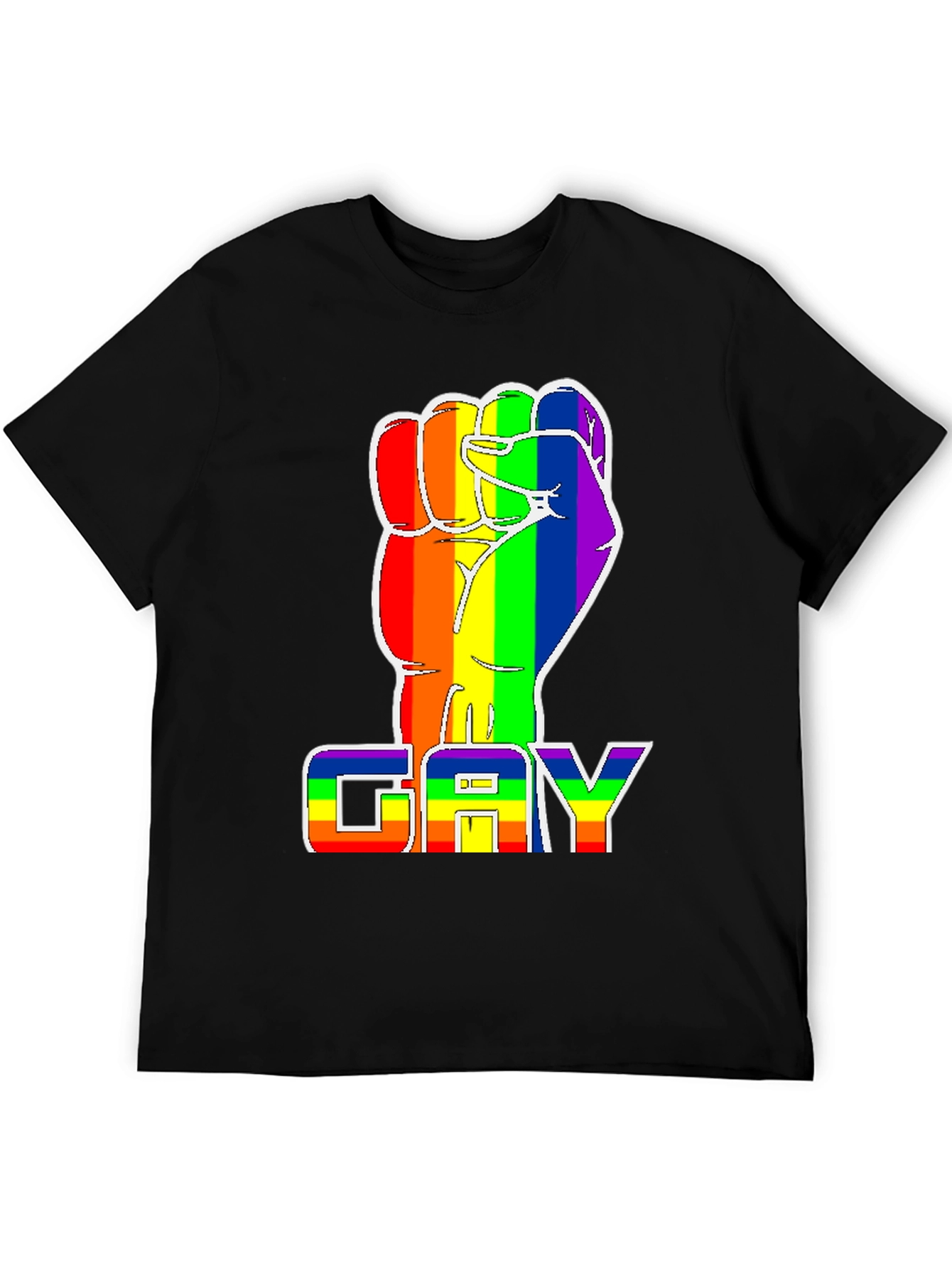 Black Rainbow Fist 'GAY' Pride T-Shirt - Black Cotton Blend Tee view 5
