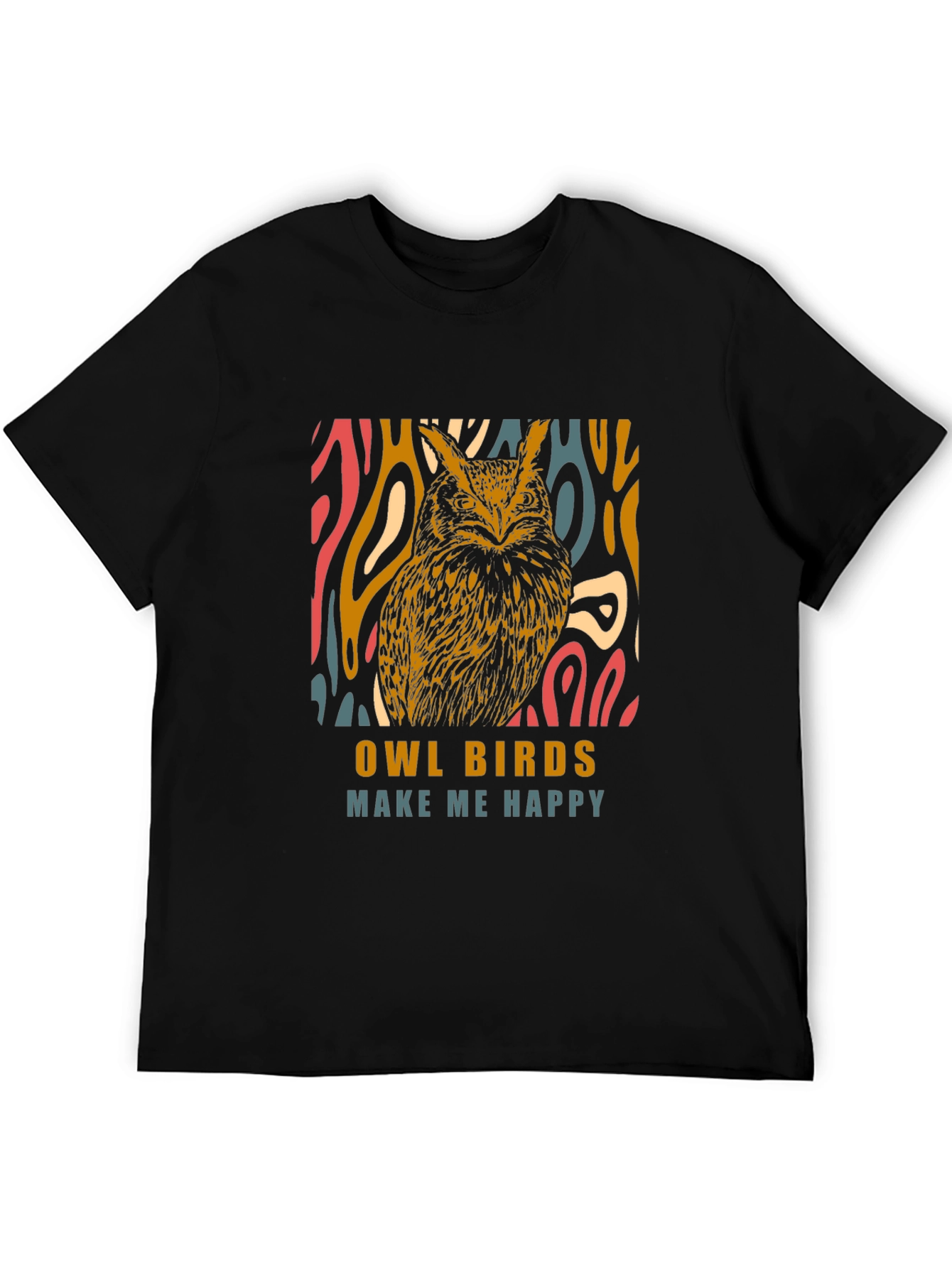 Black Owl Birds Make Me Happy Graphic T-Shirt view 5