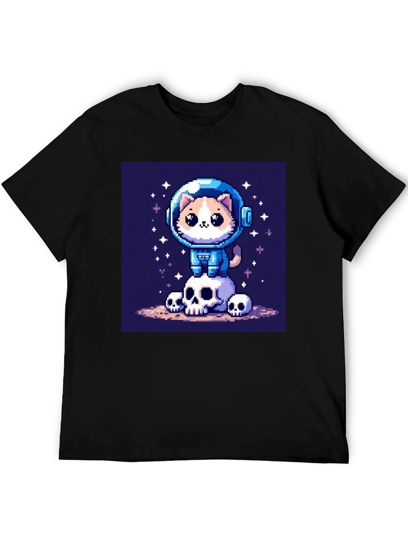 Black Pixel Cat Astronaut T-Shirt - Space Kitty Tee view 5
