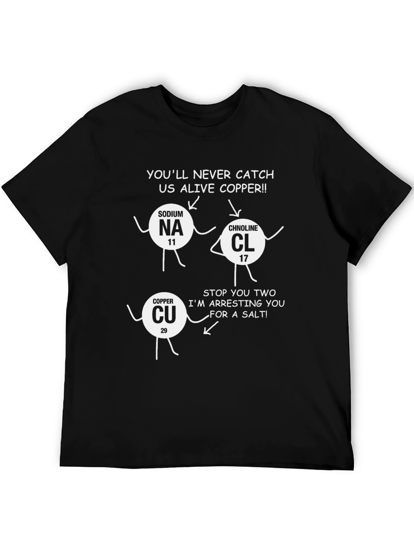 Black Funny Chemistry T-Shirt: Sodium, Chlorine & Copper Joke view 5