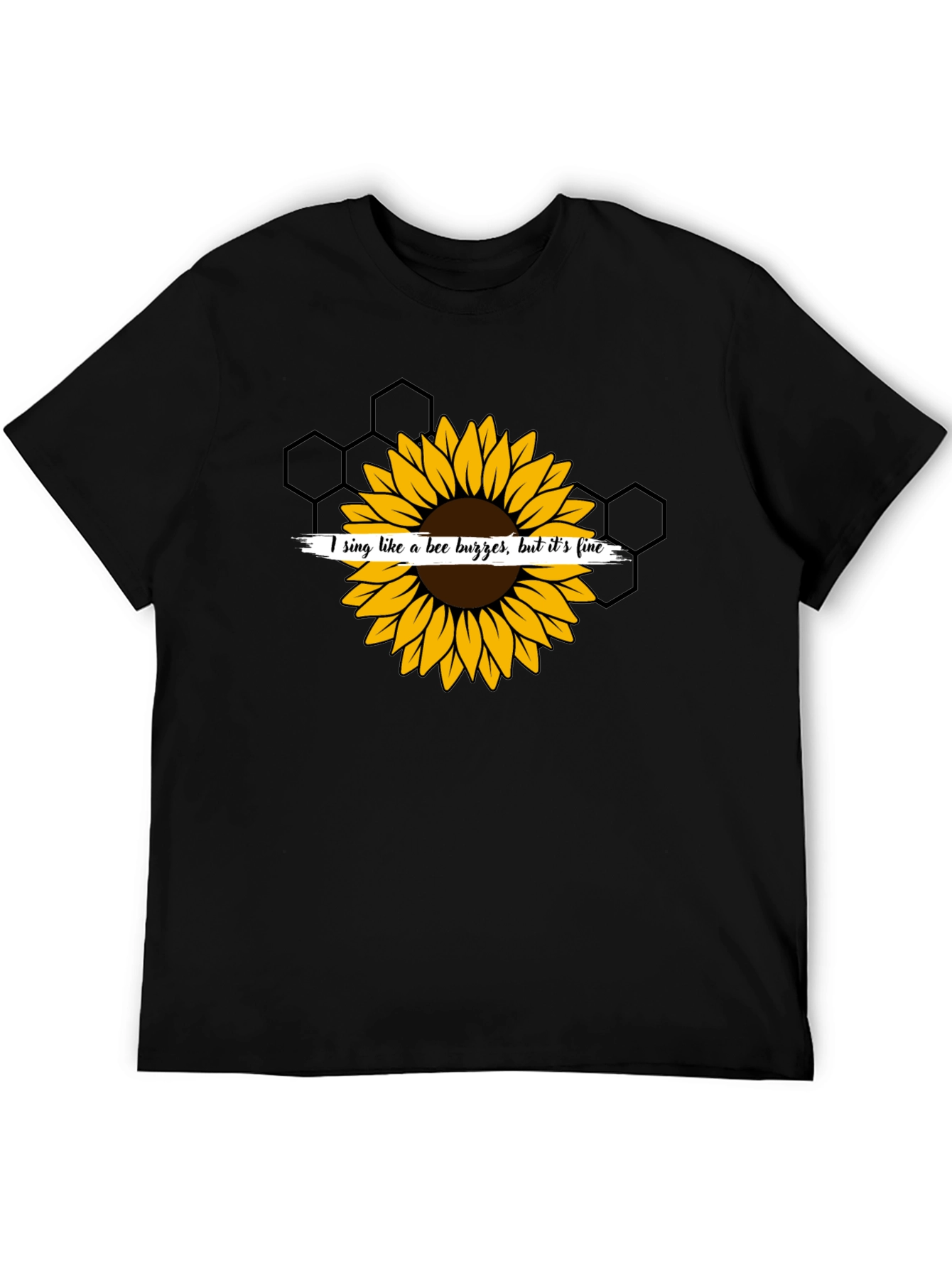 Black Sunflower Bee Buzz Funny Graphic T-Shirt view 5