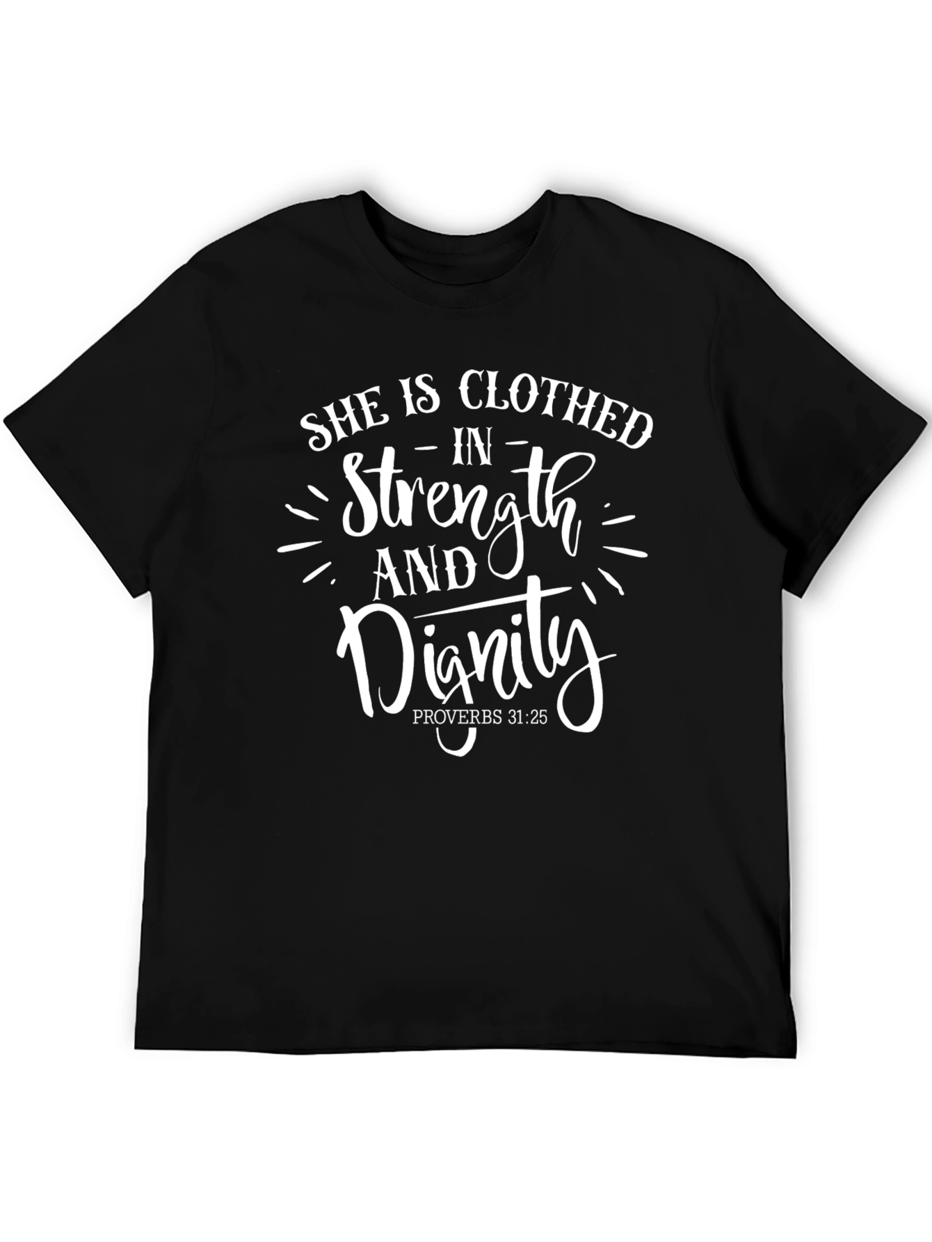 Black She Is Clothed In Strength & Dignity Black T-Shirt view 5