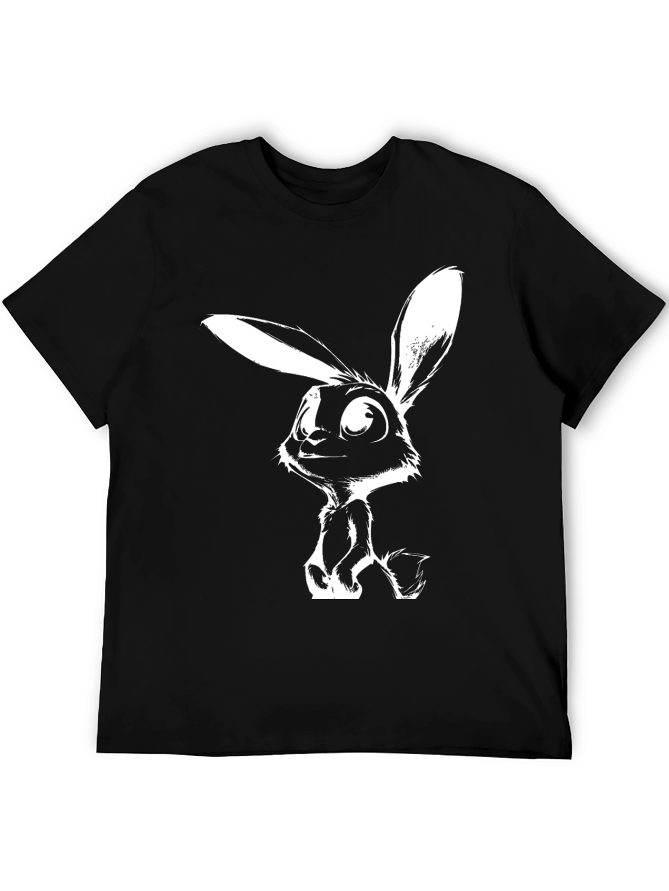 Black Cartoon Rabbit Graphic Tee - Black Casual T-Shirt view 5