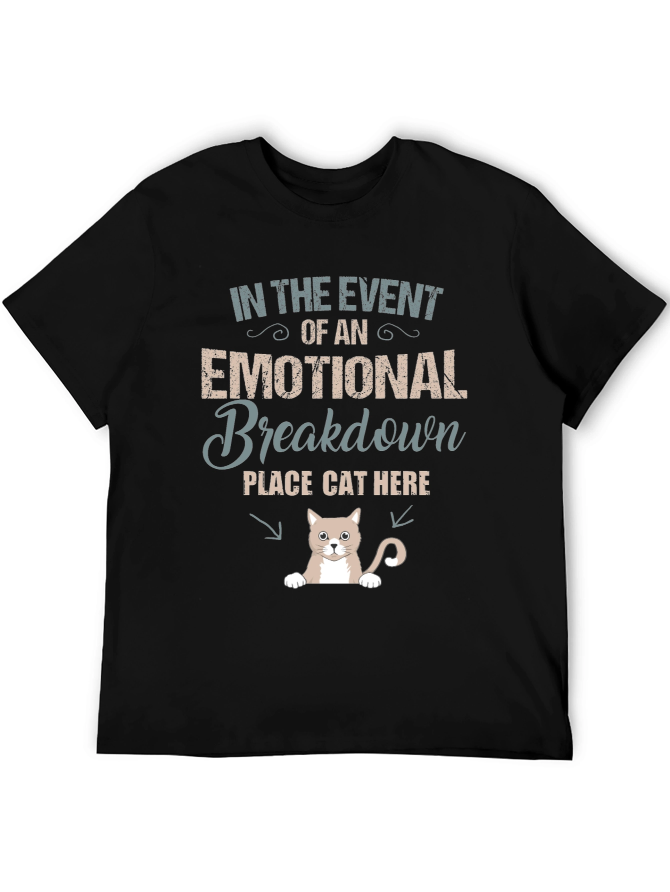 Black Emotional Breakdown Cat Here Graphic Tee view 5