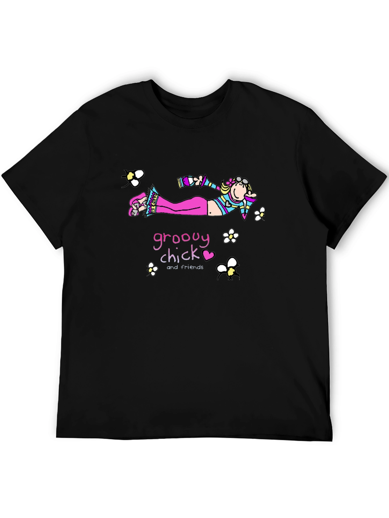 Black Groovy Chick T-Shirt - Black Cotton Tee view 5