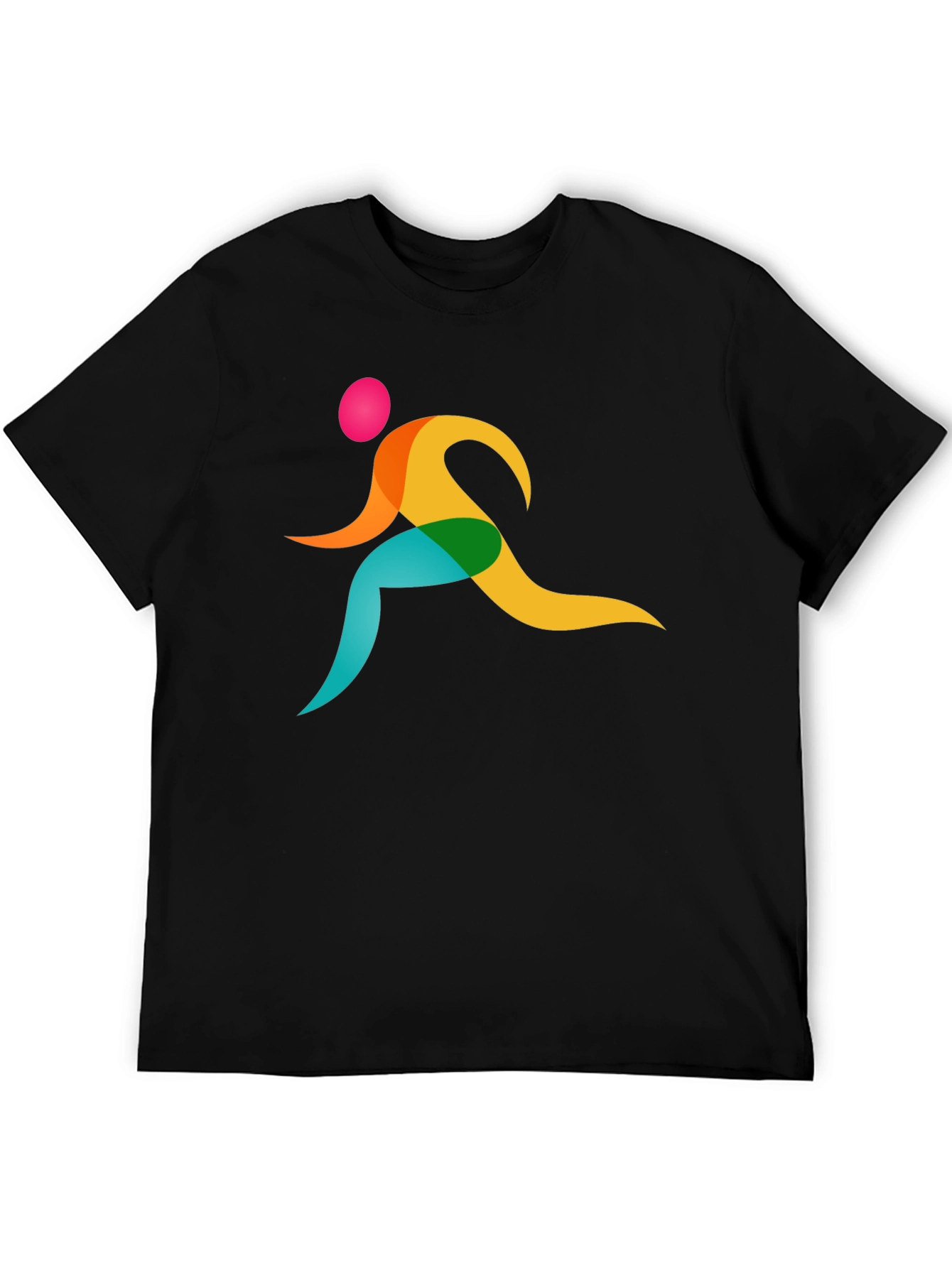 Black Men's Black T-Shirt with Colorful Runner Design view 5
