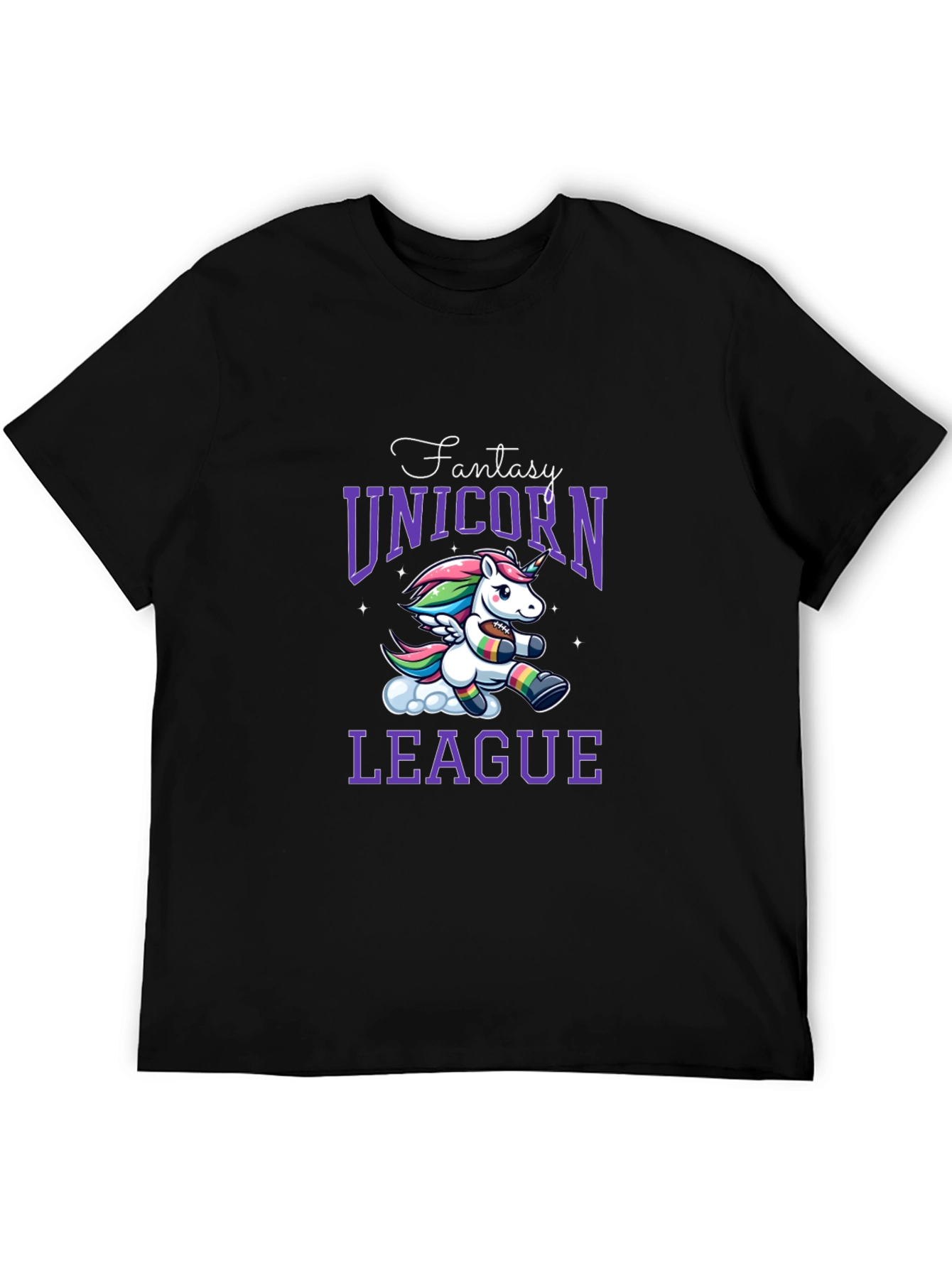 Black Fantasy Unicorn League Black T-Shirt view 5