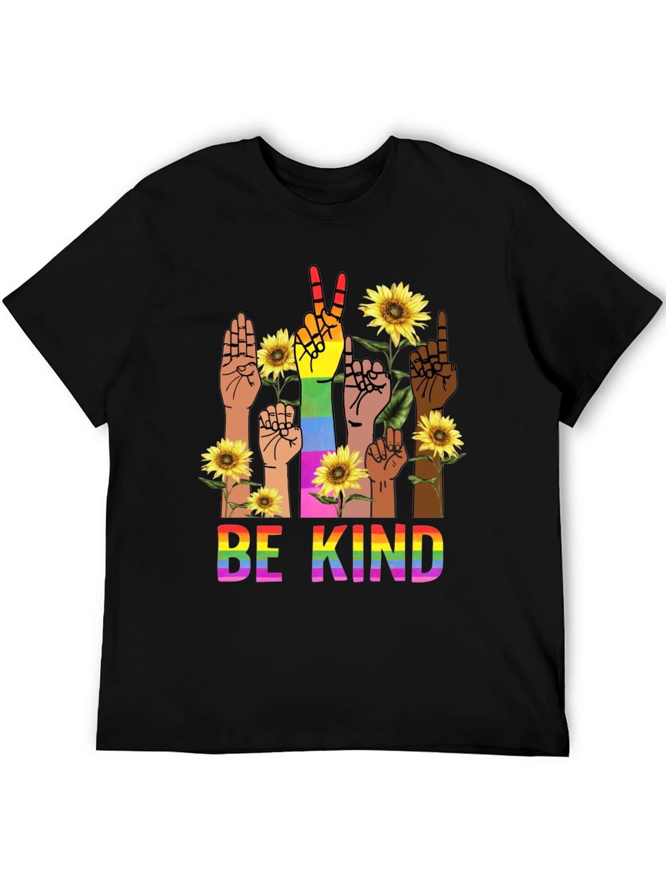 Black Be Kind Rainbow Hands T-Shirt view 5