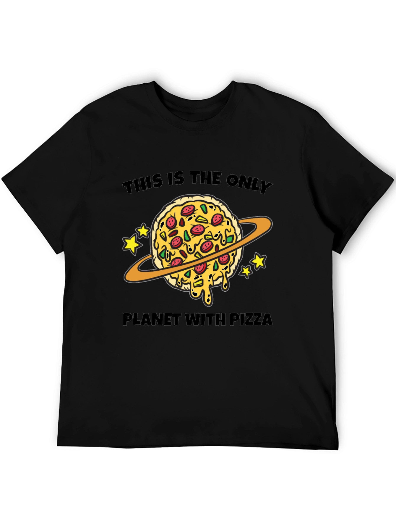 Black Pizza Planet T-Shirt: Space Foodie Tee view 5