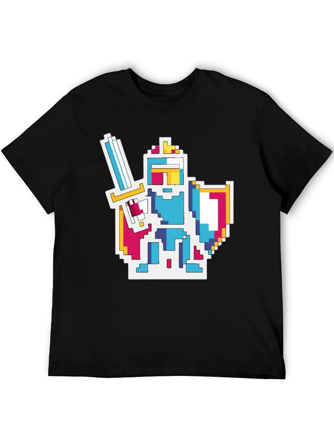 Black Pixel Knight Graphic Tee - Black Cotton Blend T-Shirt view 5