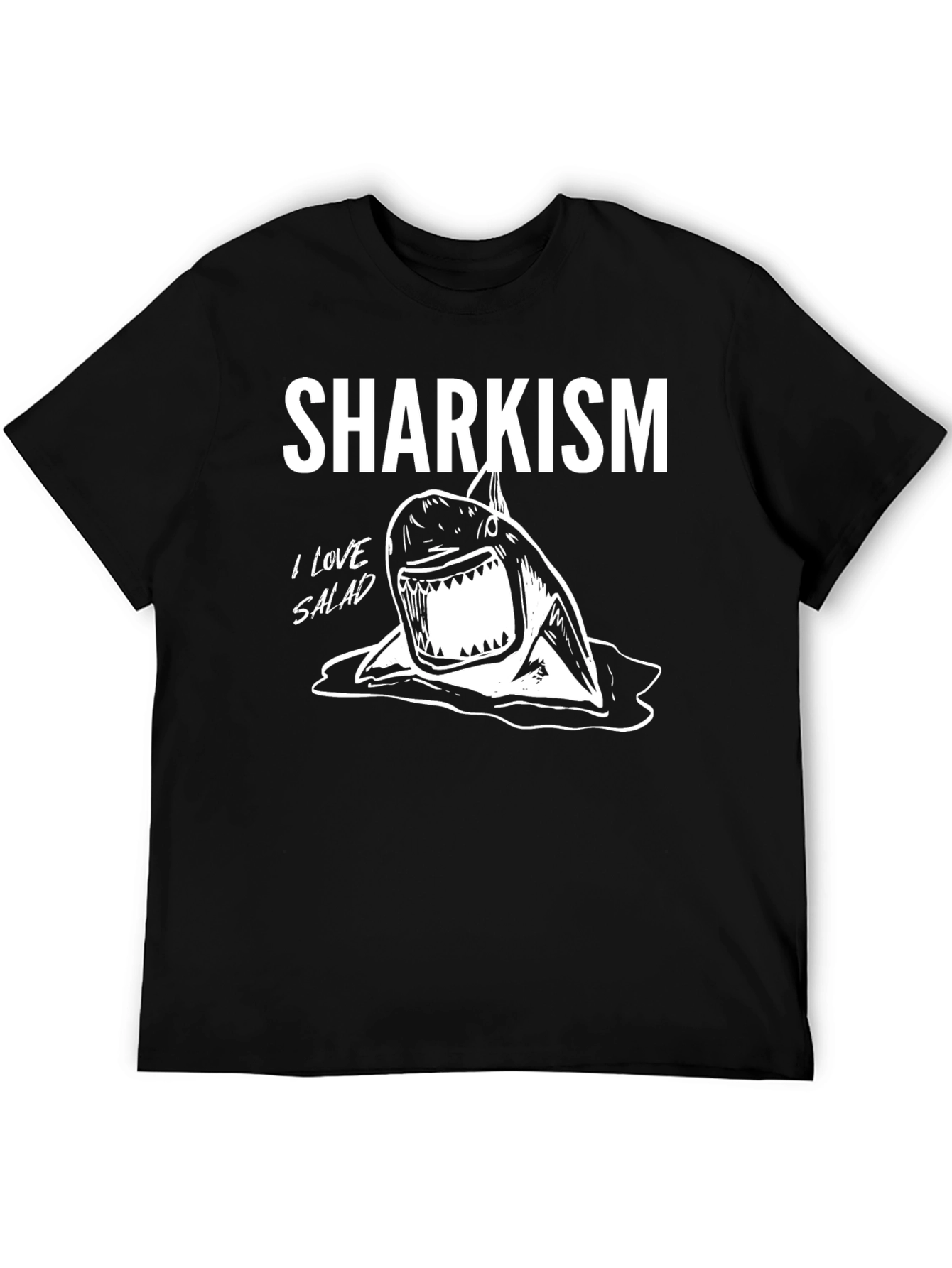 Black Sharkism Graphic Tee - I Love Salad Funny Shark T-Shirt view 5