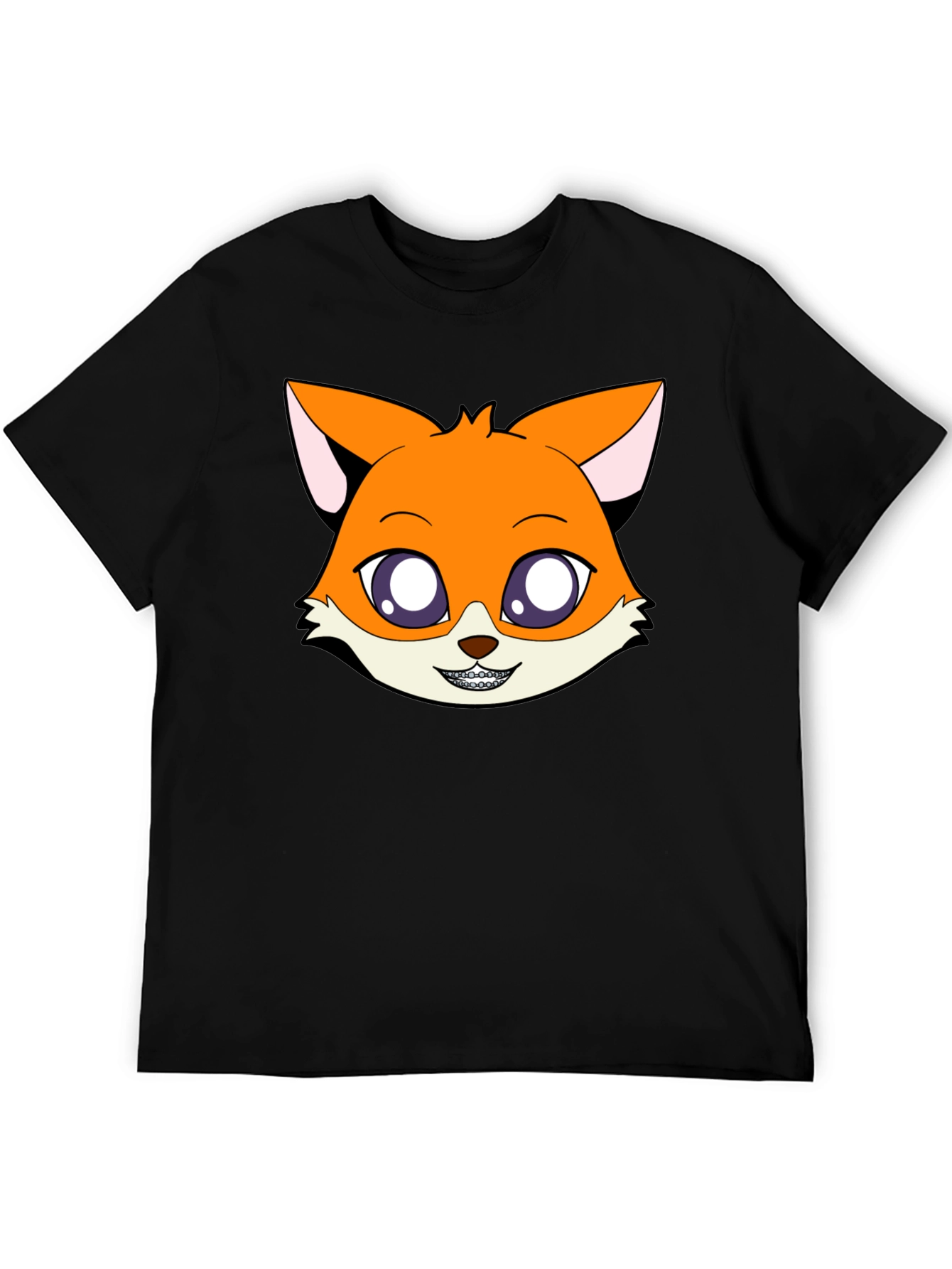 Black Cartoon Fox Graphic Tee - Unisex Black T-Shirt view 5