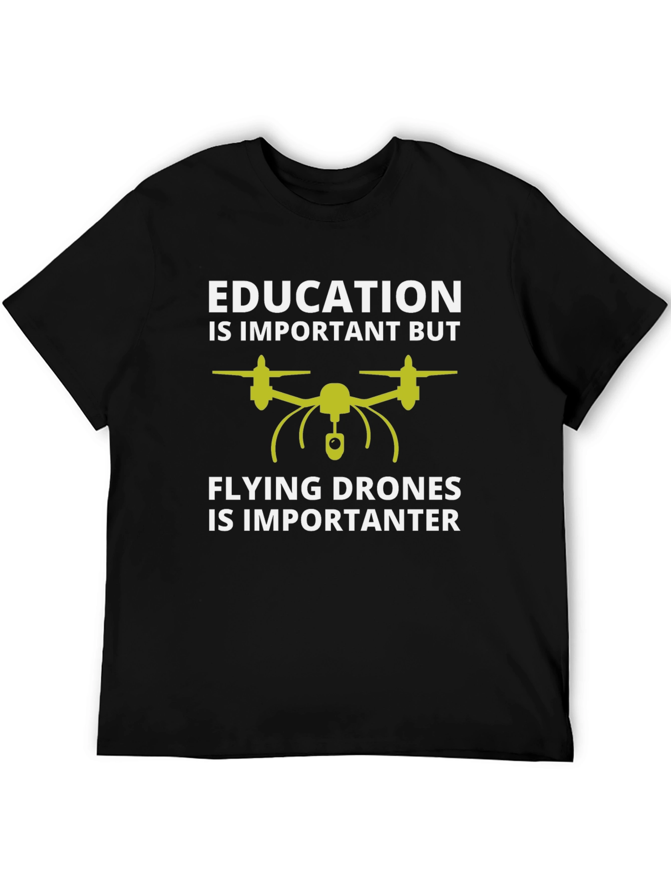 Black Funny Drone Pilot T-Shirt: Education vs Flying Drones view 5