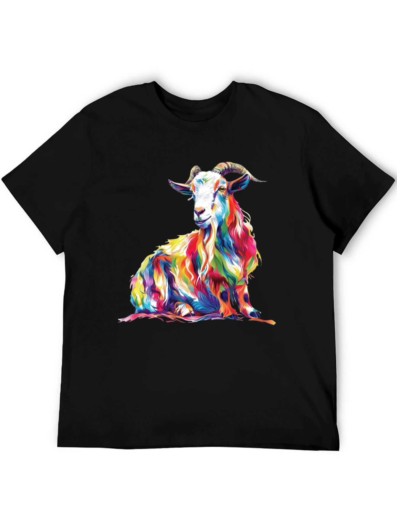 Black Colorful Goat Graphic Tee - Men's Black T-Shirt view 5