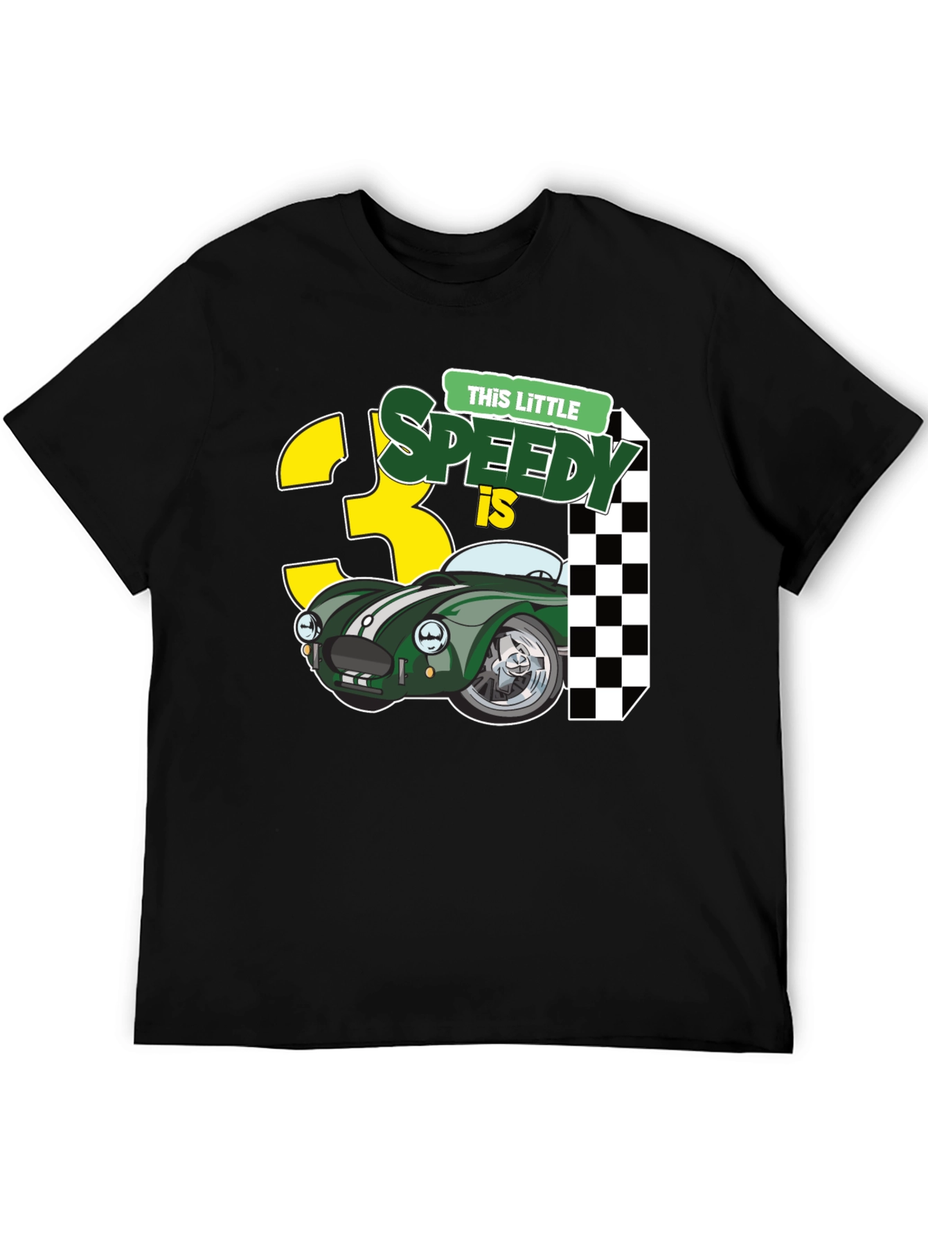 Black Little Speedy is 3 T-Shirt - Racing Car 3rd Birthday Tee view 5