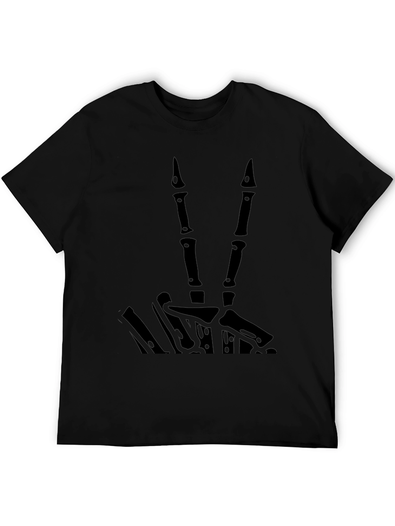 Black Skeleton Hand Peace Sign Graphic T-Shirt - Black view 5