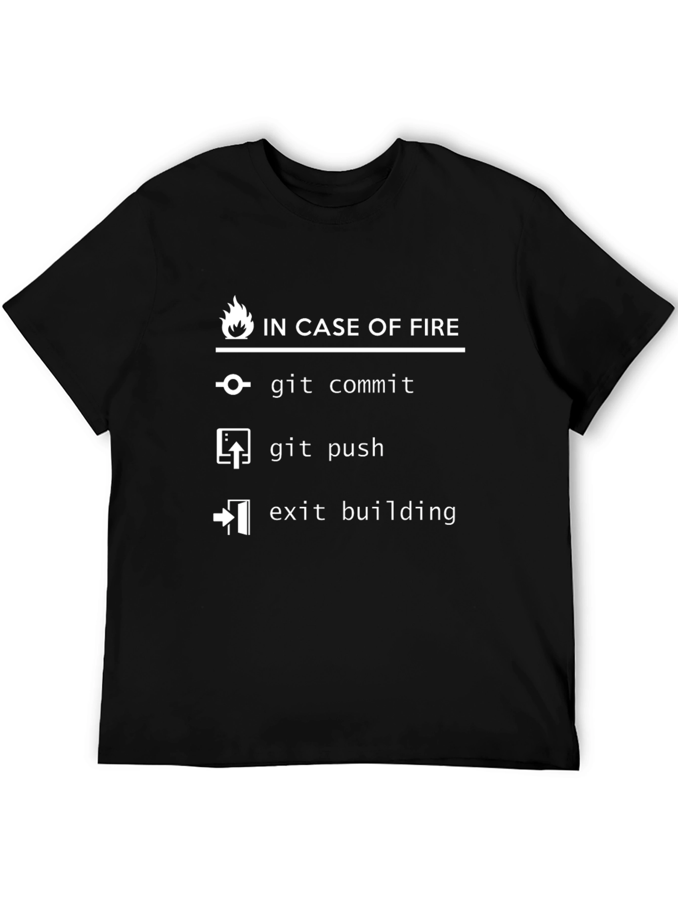 Black Programmer Fire Safety T-Shirt - Git Commit, Push, Exit view 5