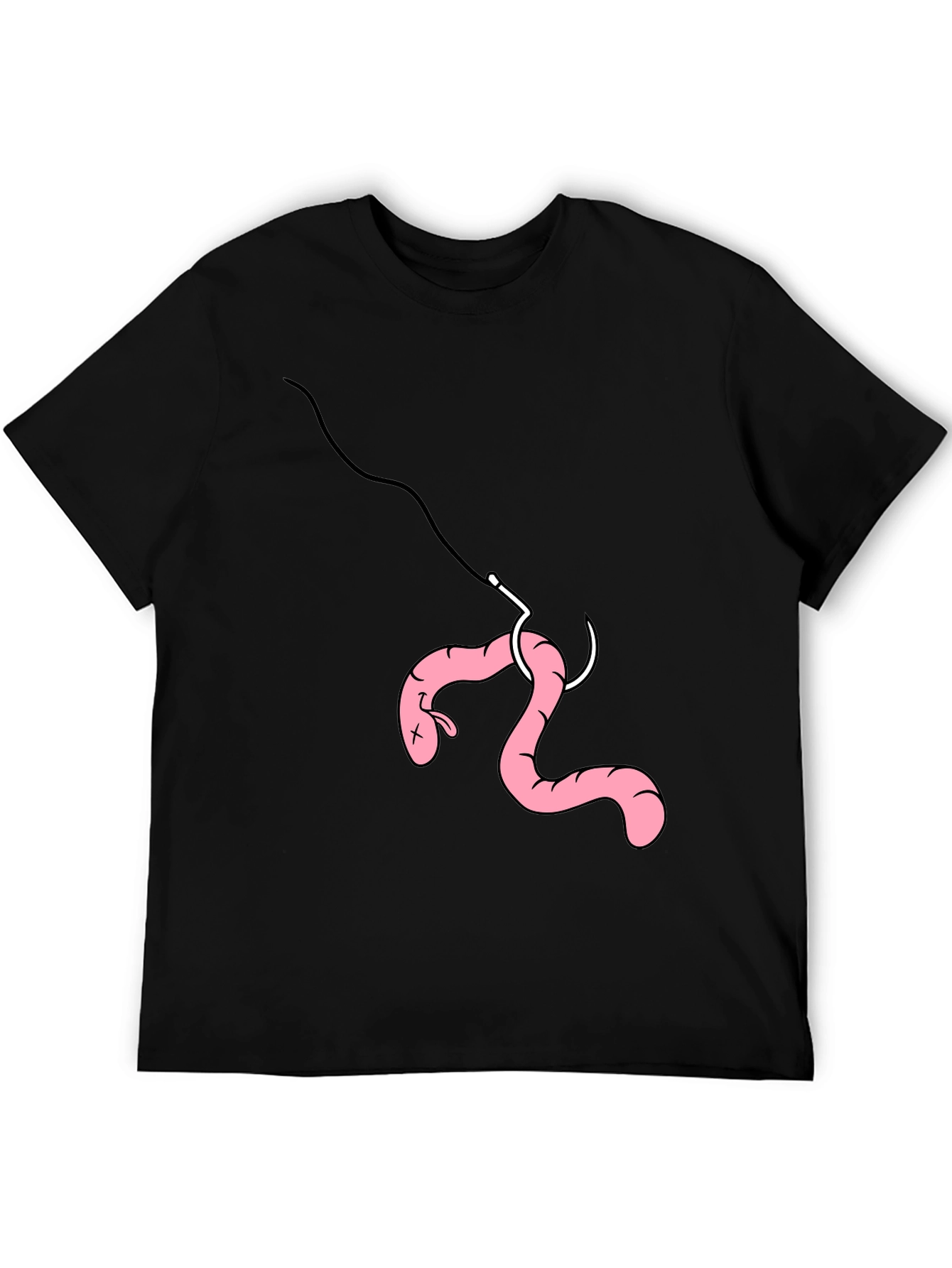 Black Funny Fishing Worm Hook T-Shirt view 5