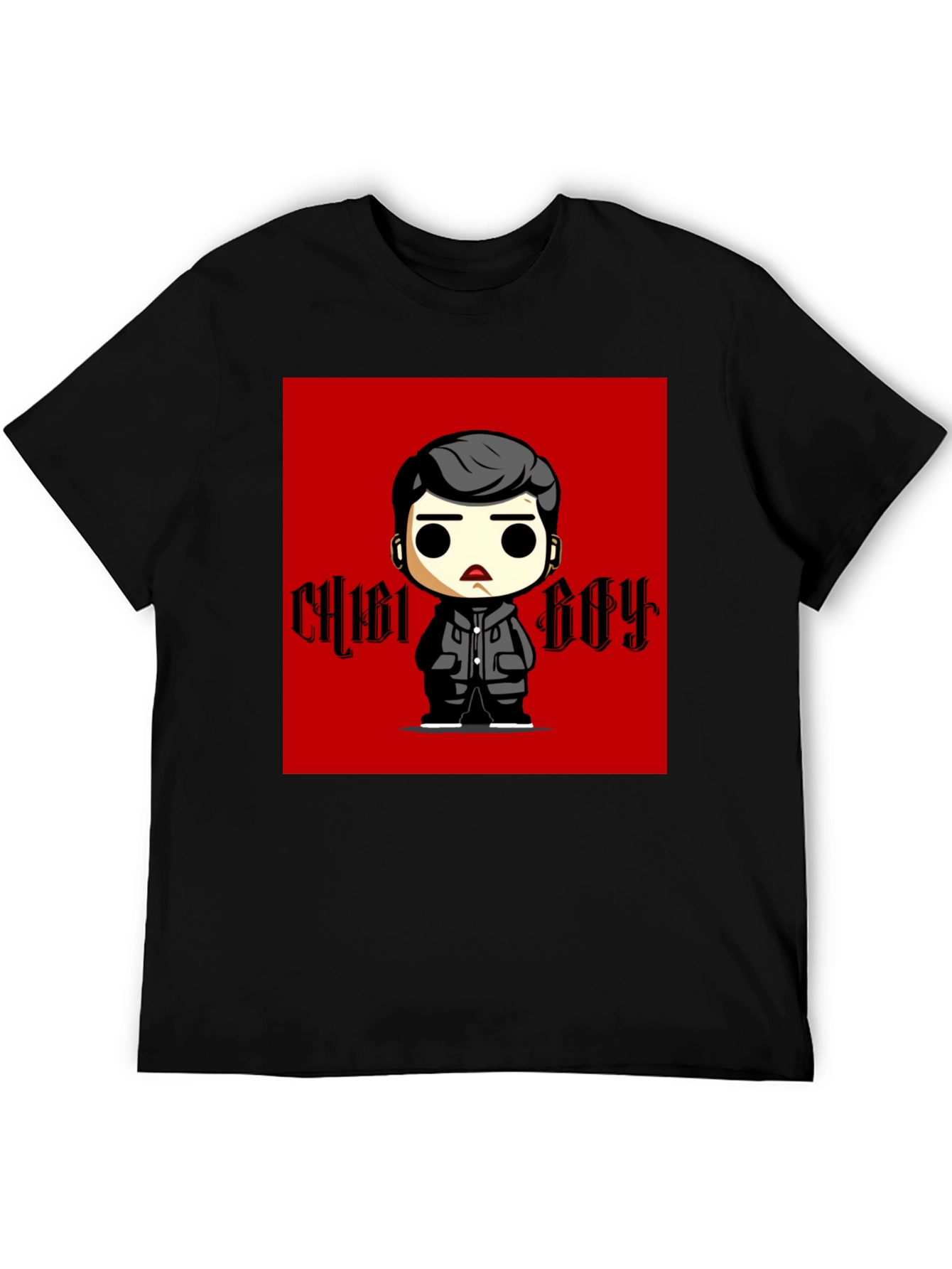 Black Chibi Boy Graphic Tee - Black Cotton T-Shirt view 5
