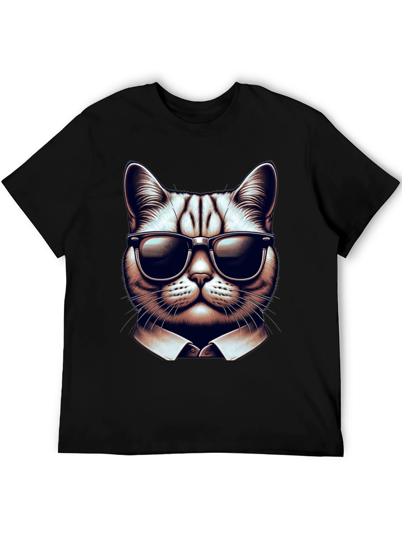 Black Cool Cat in Shades Graphic Tee - Black Cotton T-Shirt view 5