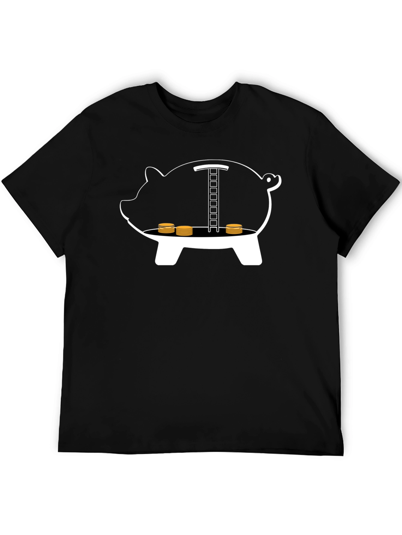 Black Piggy Bank Ladder Funny T-Shirt view 5
