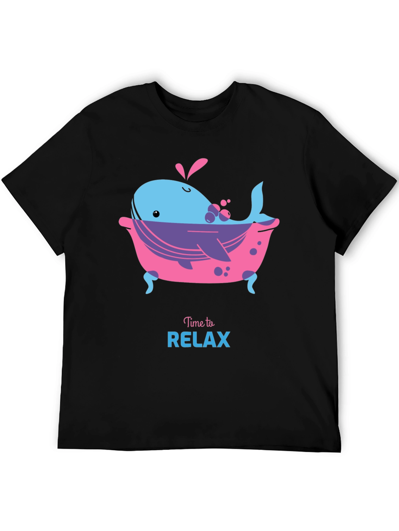 Black Time to Relax Whale in Tub Black T-Shirt view 5