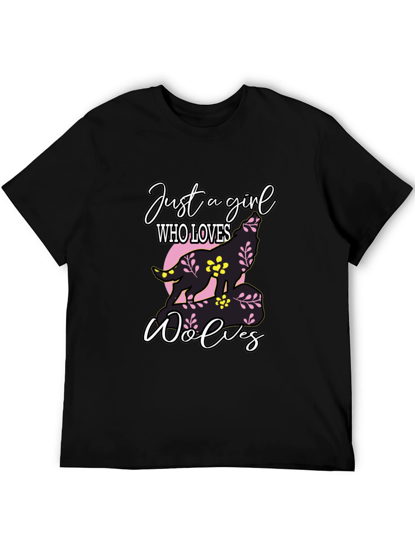 Black Just a Girl Who Loves Wolves T-Shirt view 5
