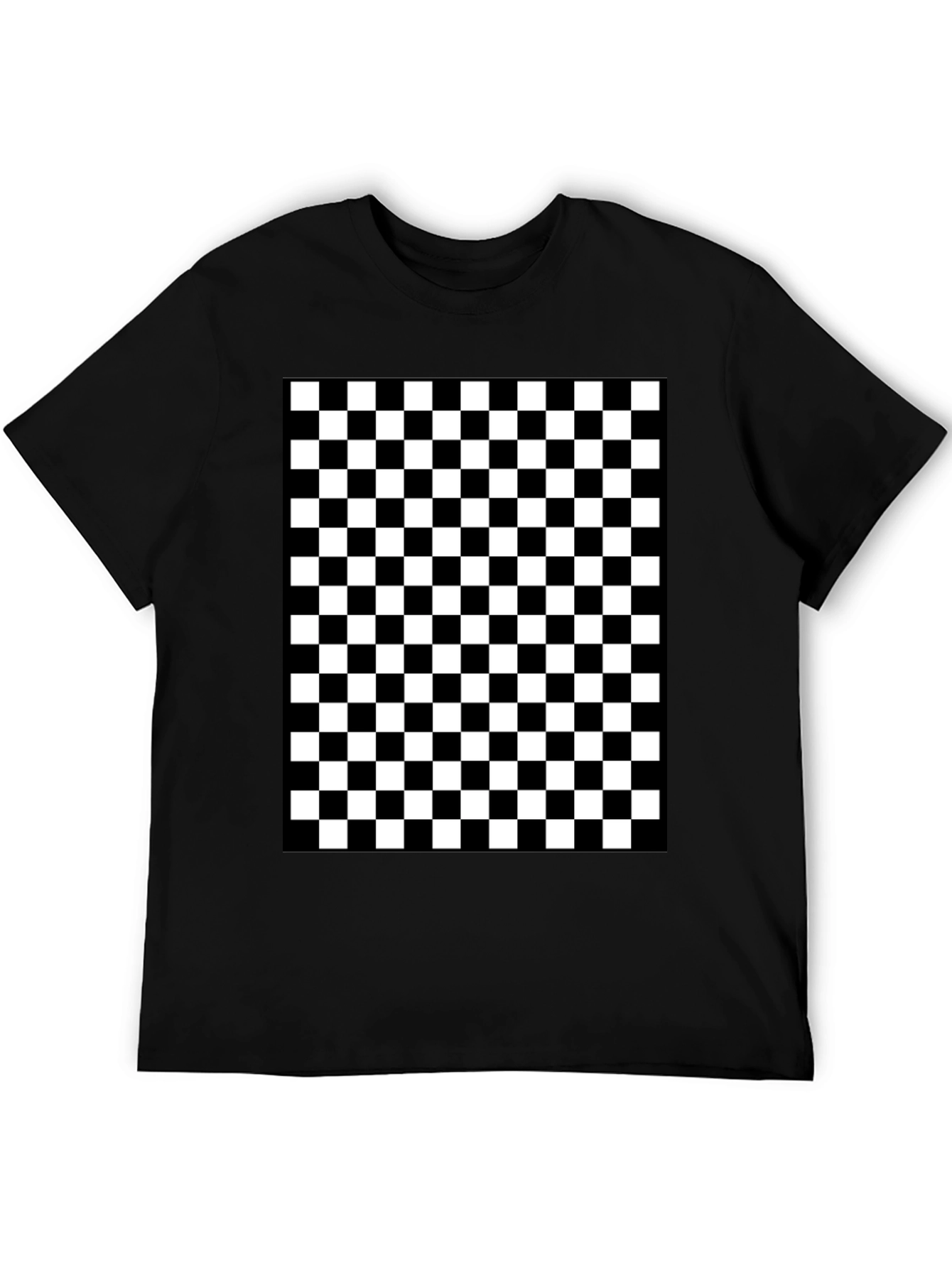 Black Checkered Pattern Black T-Shirt view 5