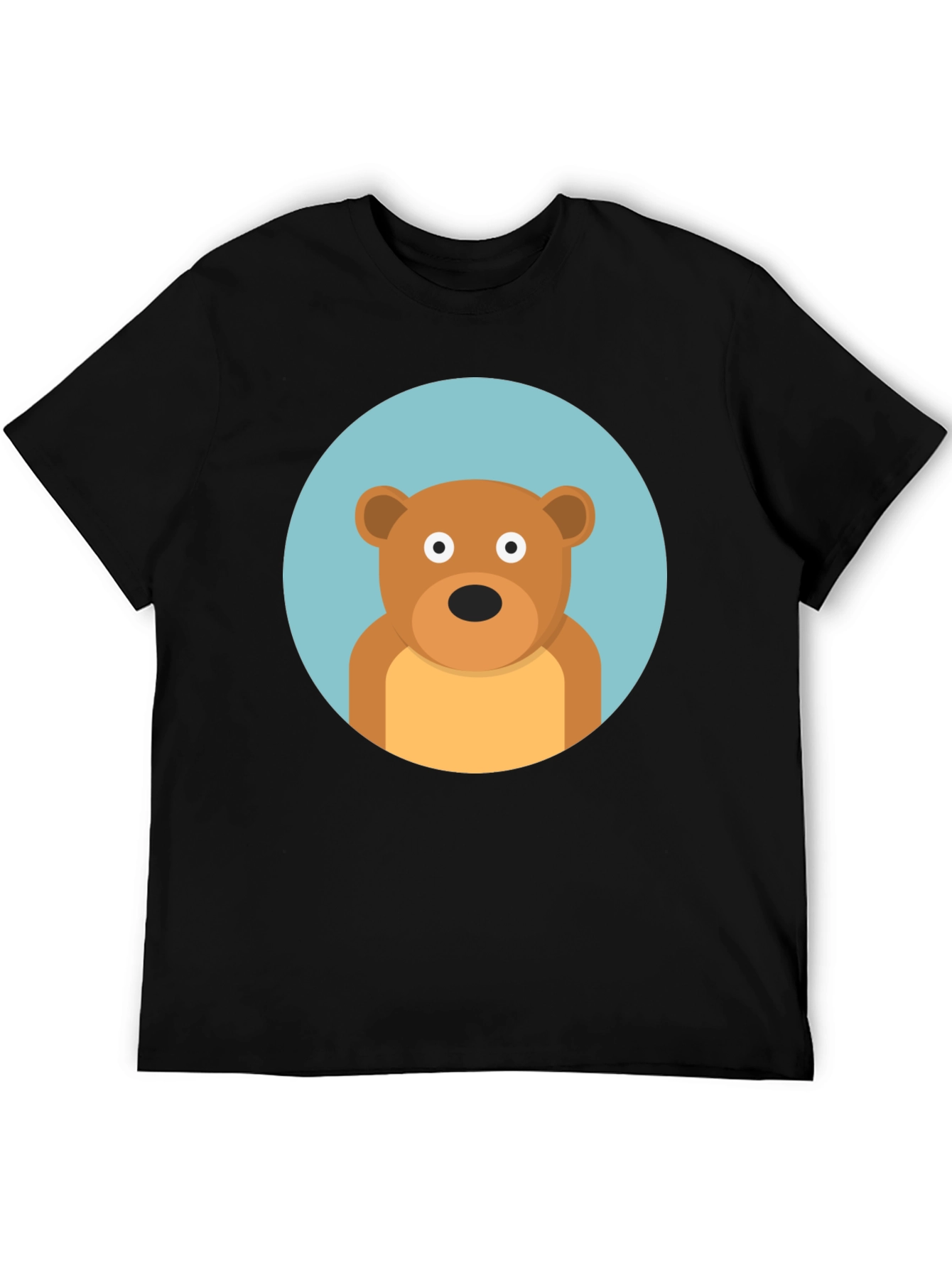 Black Cute Cartoon Bear Graphic Black T-Shirt view 5