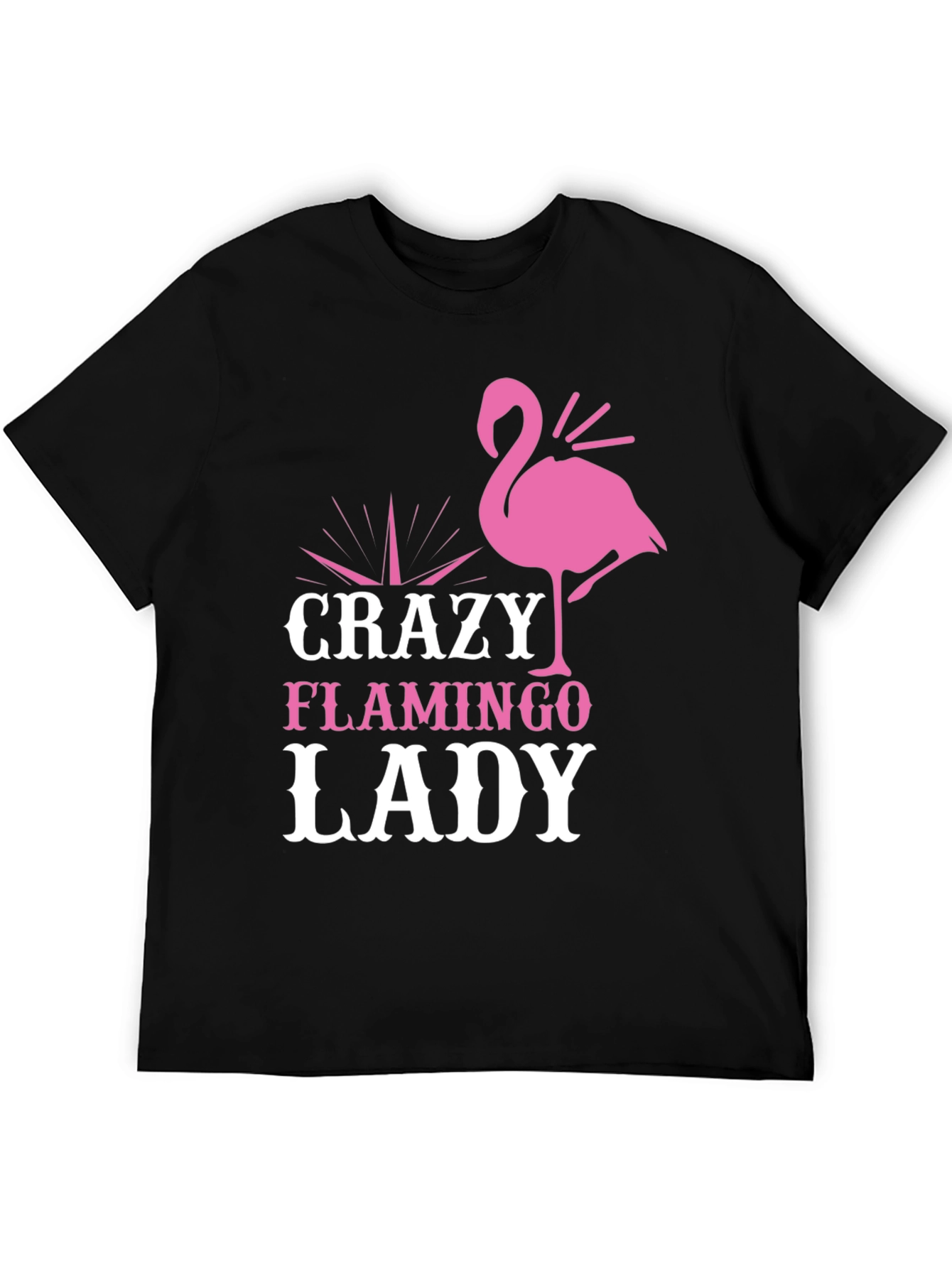 Black Crazy Flamingo Lady Graphic Tee - Black Cotton T-Shirt view 5