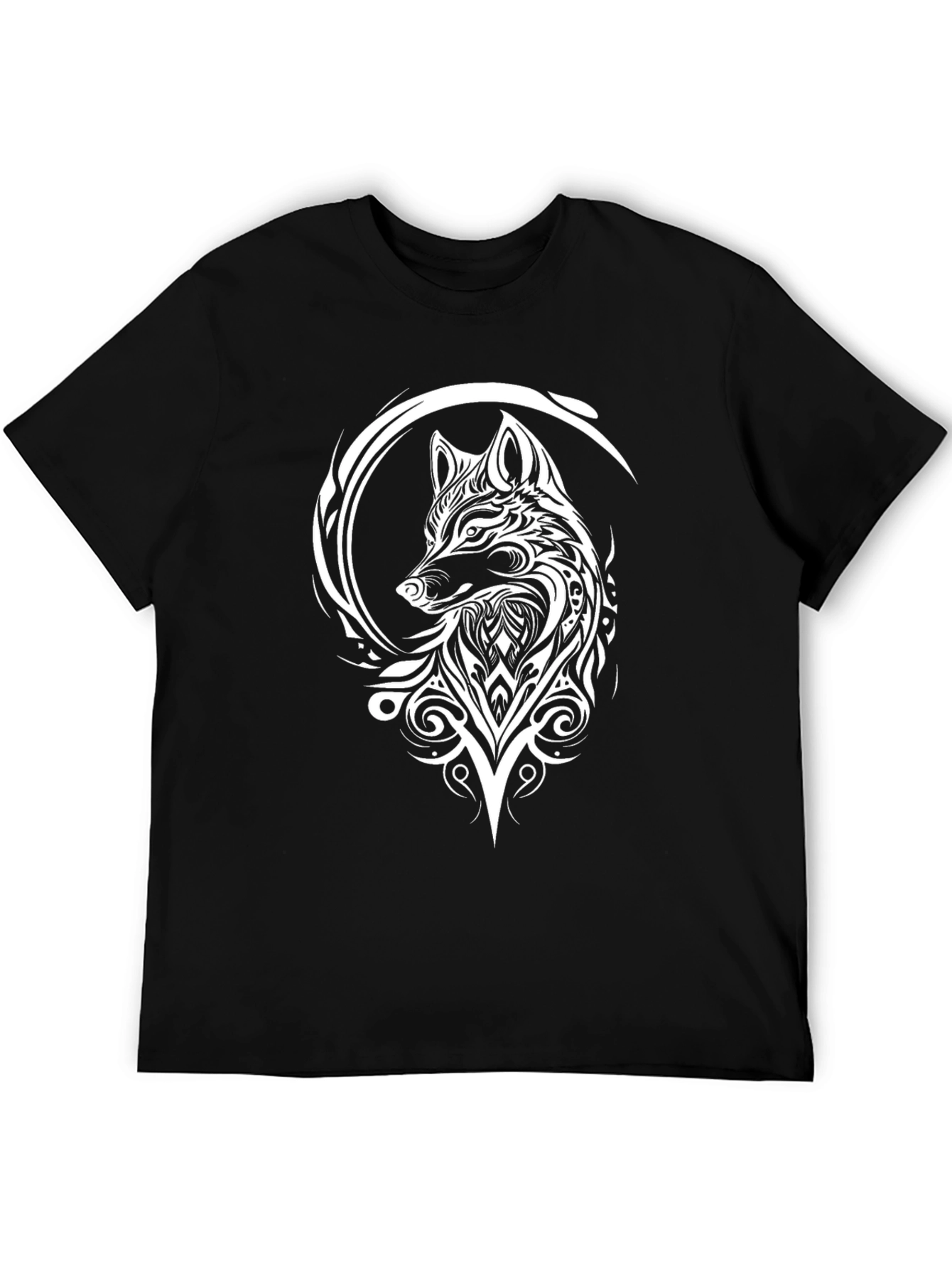 Black Tribal Wolf Graphic Tee - Black Cotton Blend view 5
