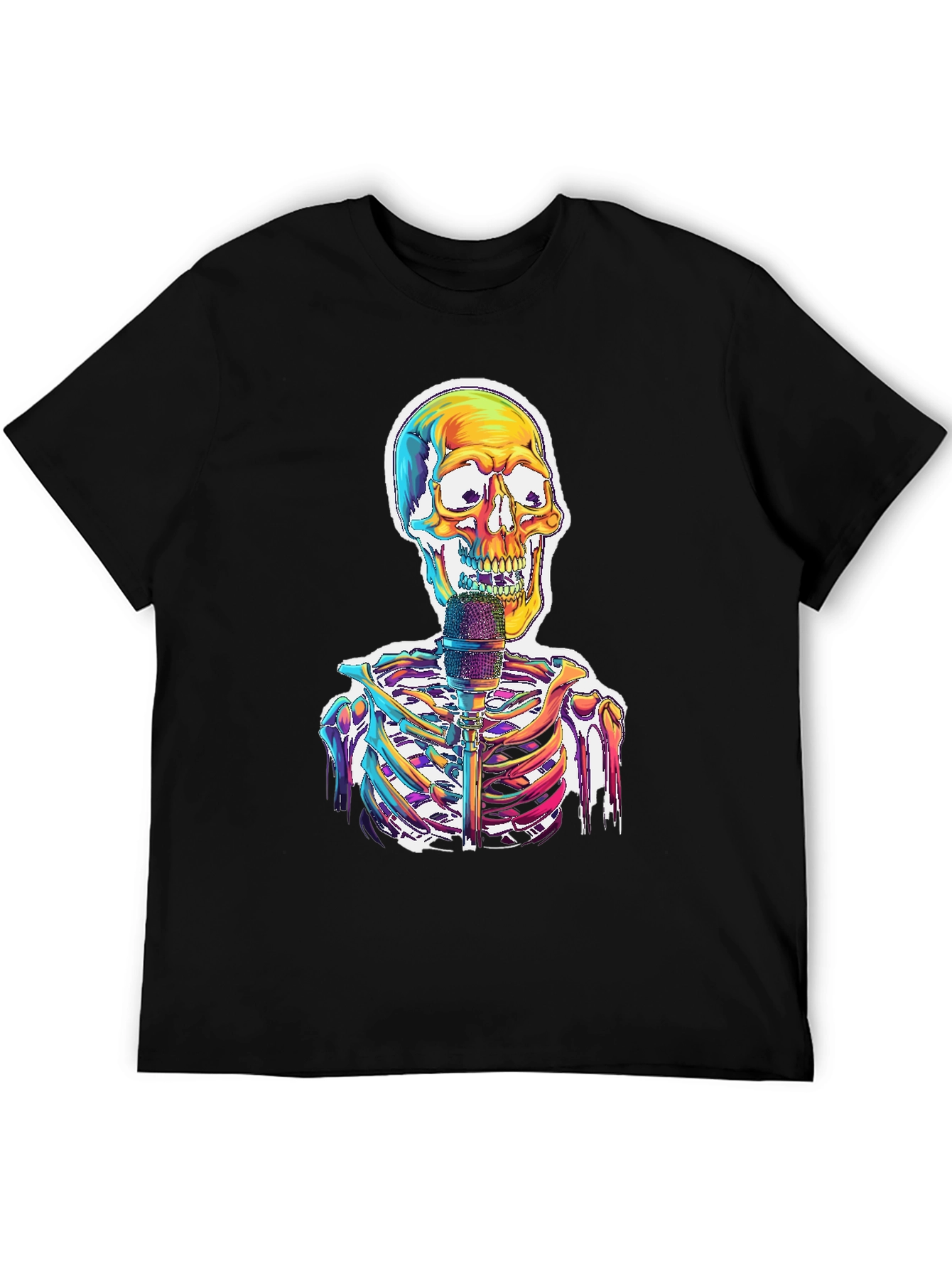 Black Skeleton Singer Graphic Tee - Cool Skull Design view 5
