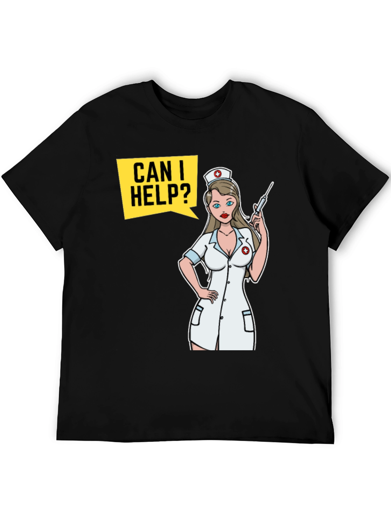 Black Humorous Nurse Cartoon T-Shirt view 5