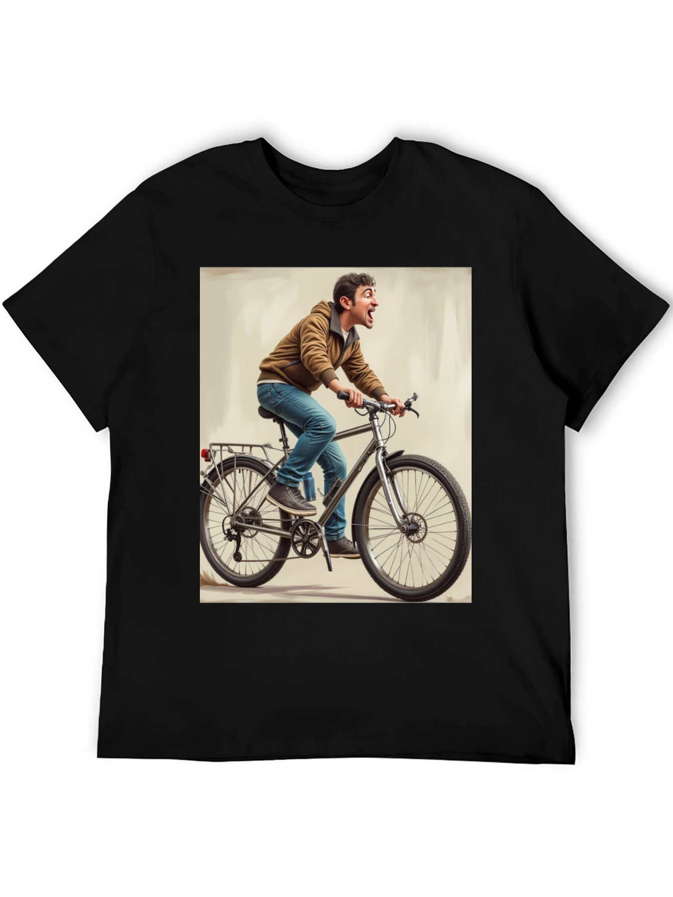 Black Funny Man on Bike Graphic Tee - Black view 5