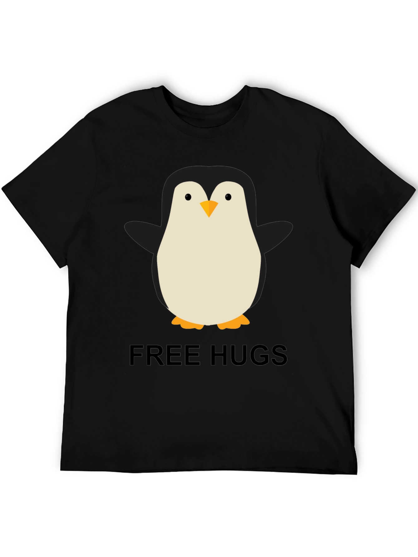 Black Penguin Free Hugs Graphic Tee - Unisex Black T-Shirt view 5