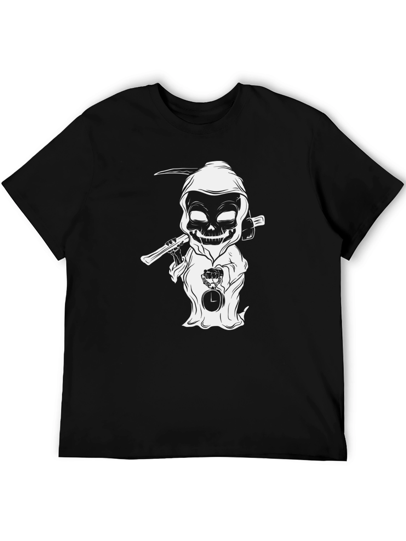 Black Grim Reaper Cartoon Black T-Shirt view 5