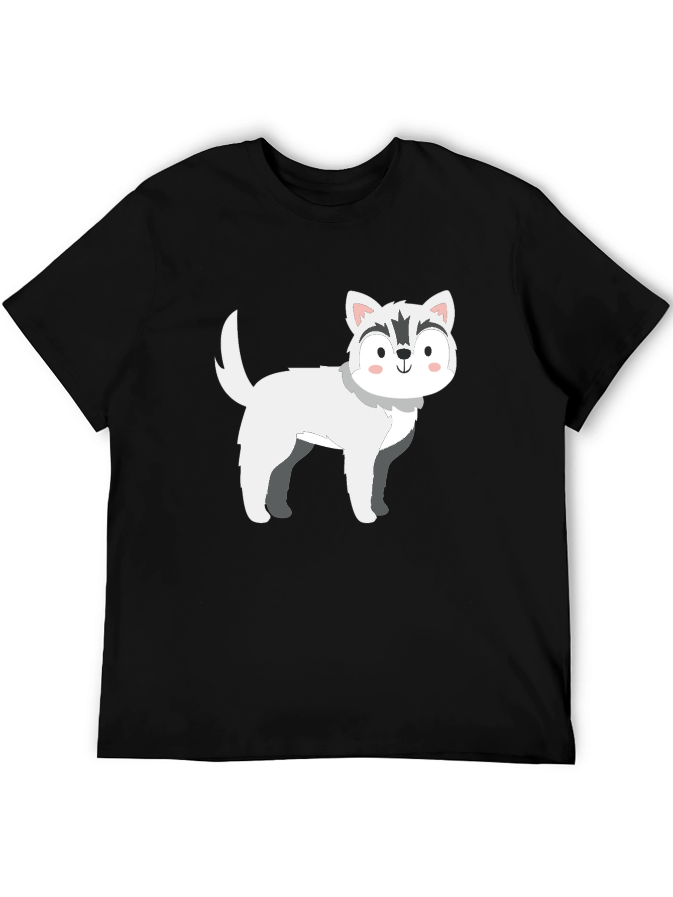 Black Cute Cartoon Husky Dog Graphic T-Shirt view 5