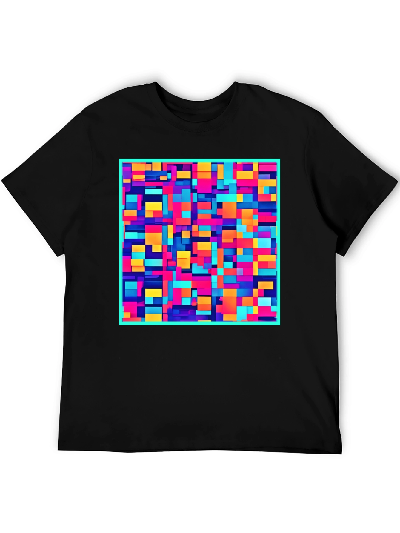 Black Colorful Block Pattern Graphic Tee - Modern Style view 5