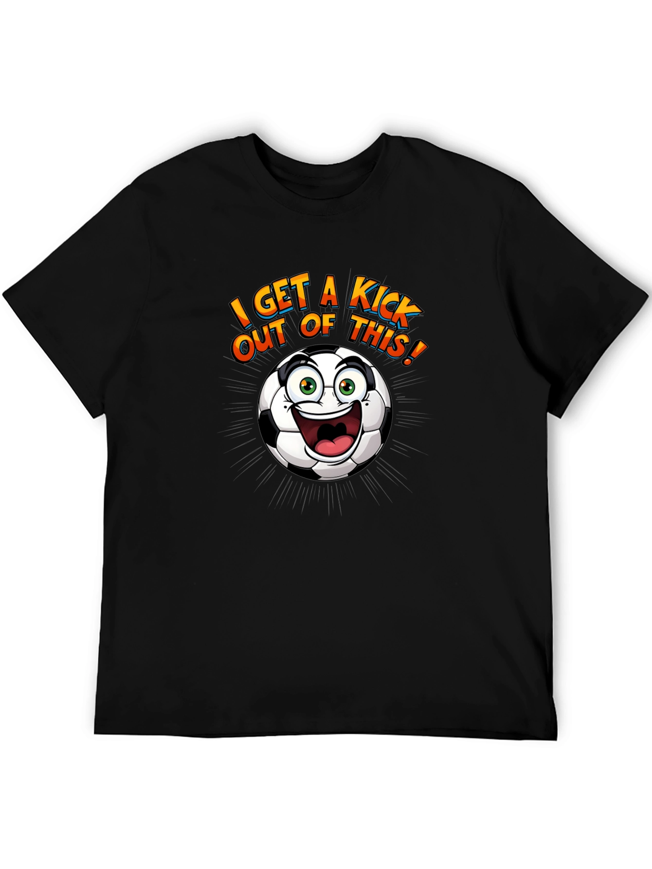 Black Funny Soccer Ball Cartoon Graphic T-Shirt view 5