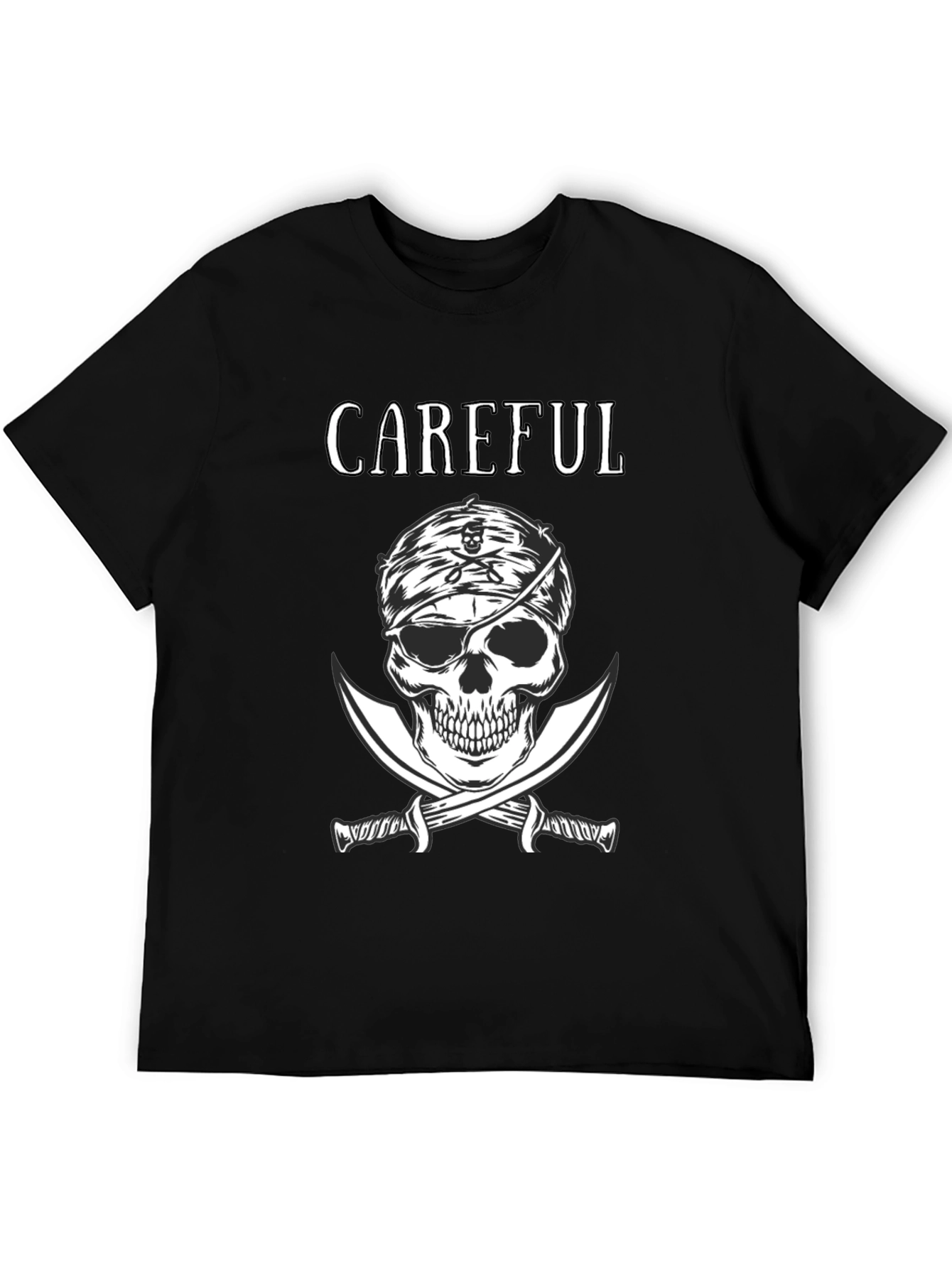 Black Careful Pirate Skull T-Shirt - Edgy Graphic Tee view 5