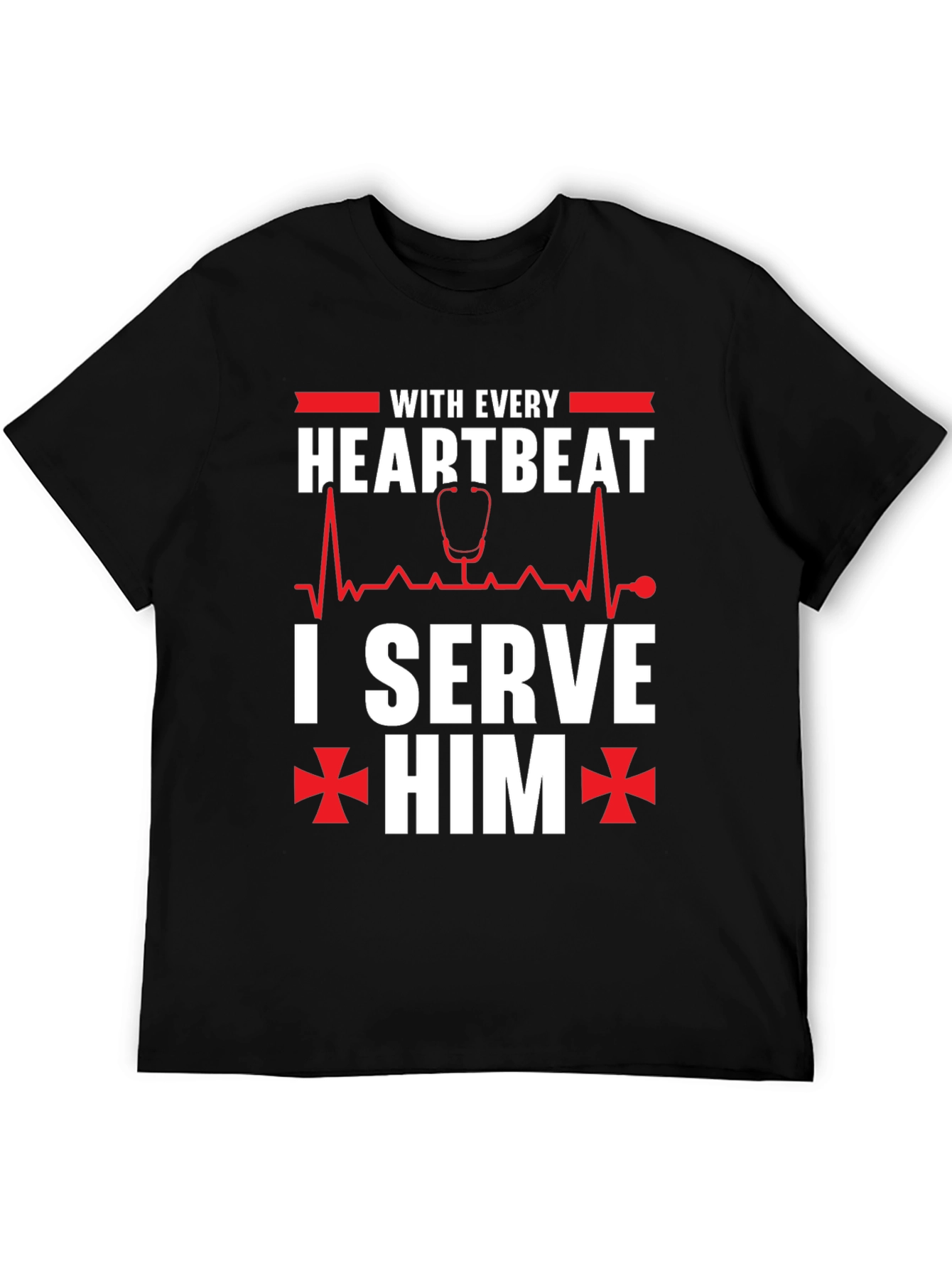 Black With Every Heartbeat I Serve Him Graphic T-Shirt view 5