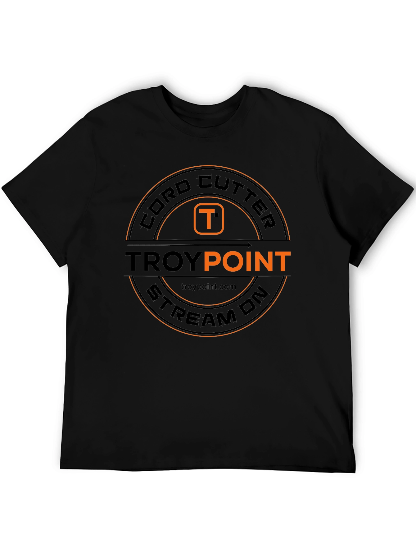 Black Cord Cutter TROYPOINT Stream On Black T-Shirt view 5